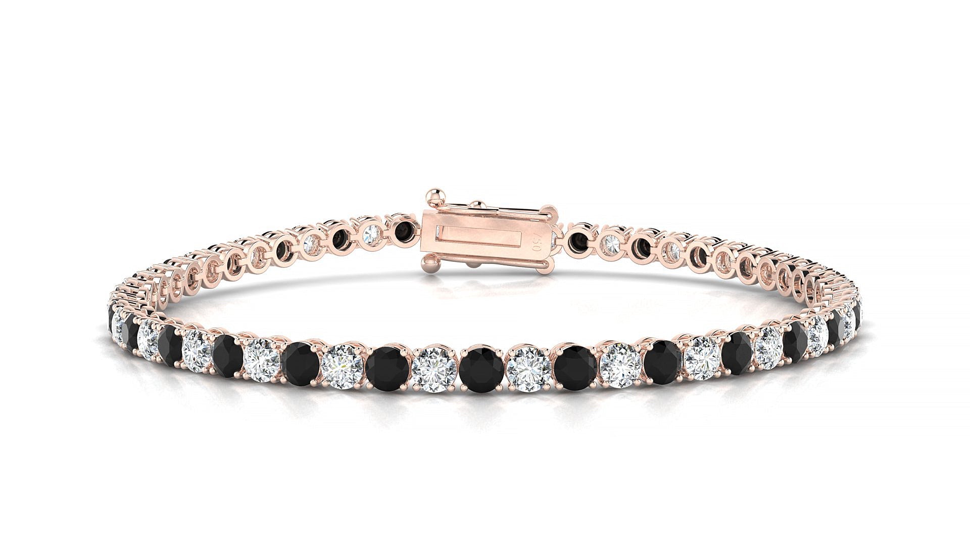 Firenze 1-1 | 18k Rose Gold 3 mm Round Natural Black Diamond & Diamond Tennis Bracelet