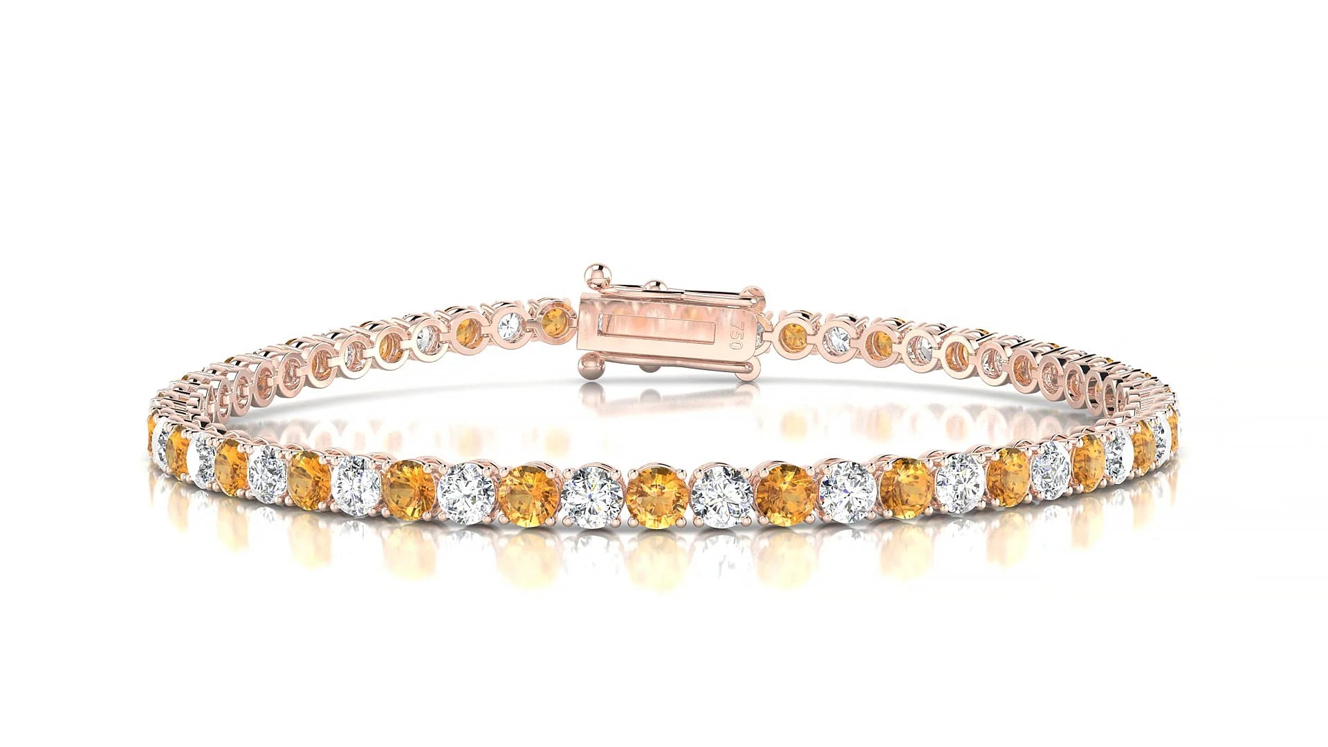 Firenze 1-1 | 18k Rose Gold 3 mm Round Natural Citrine & Diamond Tennis Bracelet