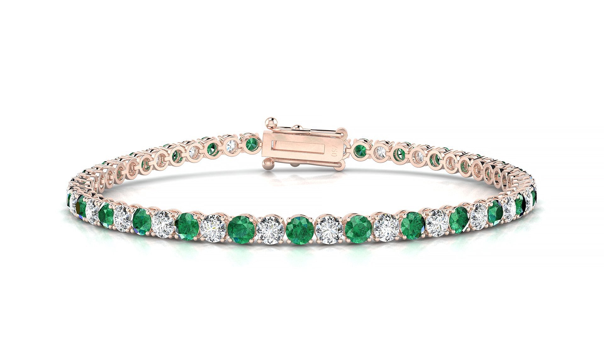 Firenze 1-1 | 18k Rose Gold 3 mm Round Natural Emerald & Diamond Tennis Bracelet