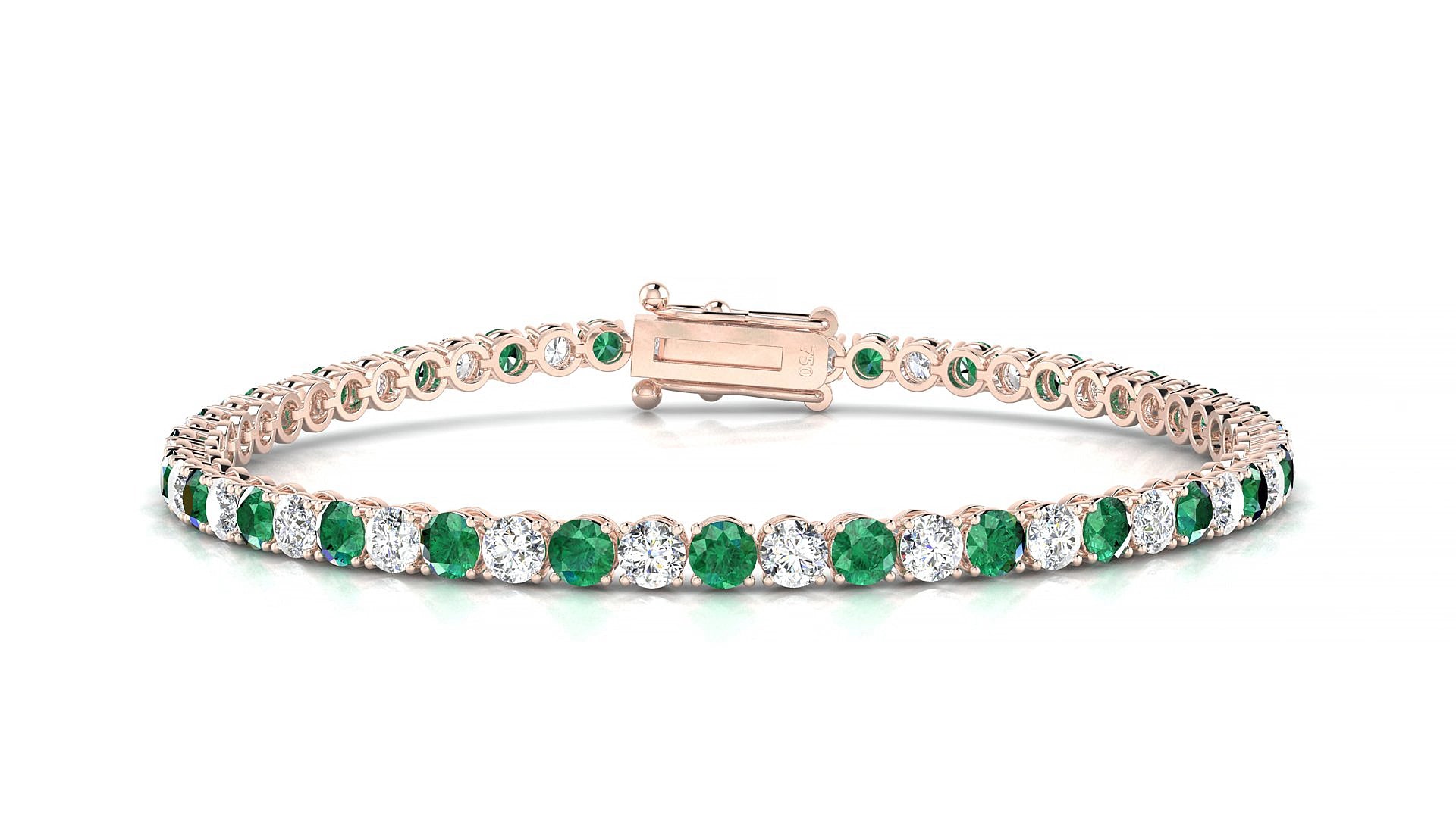 Firenze 1-1 | 18k Rose Gold 3 mm Round Natural Emerald & Diamond 20 cm Tennis Bracelet