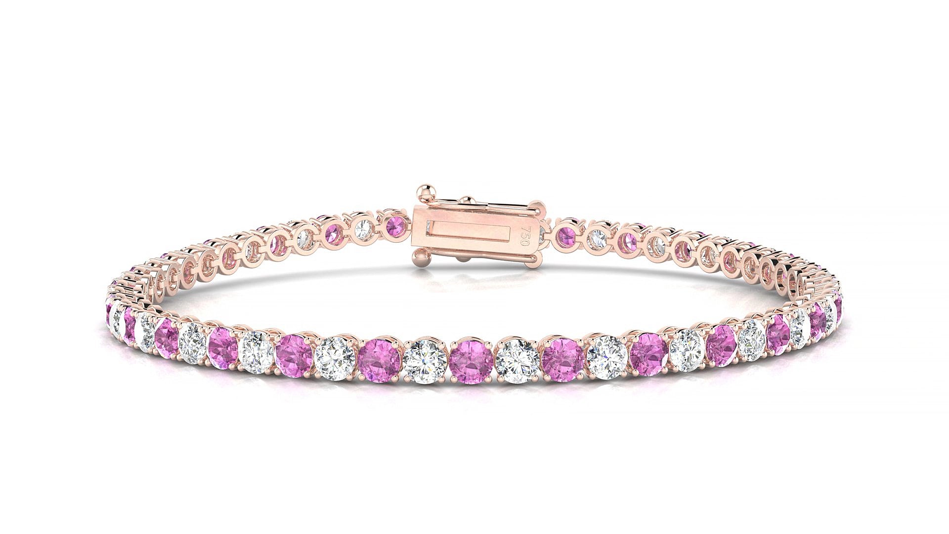 Firenze 1-1 | 18k Rose Gold 3 mm Round Natural Pink Sapphire & Diamond 15 cm Tennis Bracelet