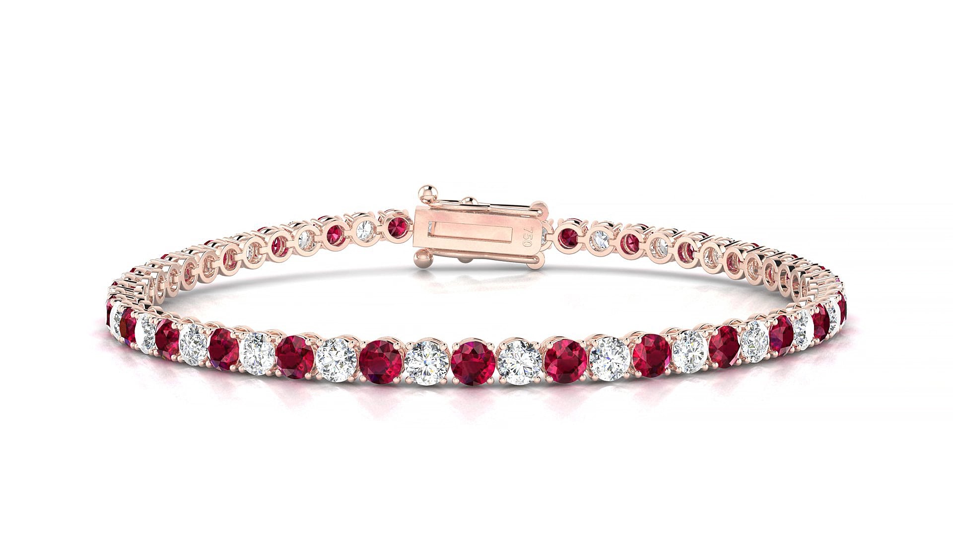 Firenze 1-1 | 18k Rose Gold 3 mm Round Natural Ruby & Diamond 17 cm Tennis Bracelet