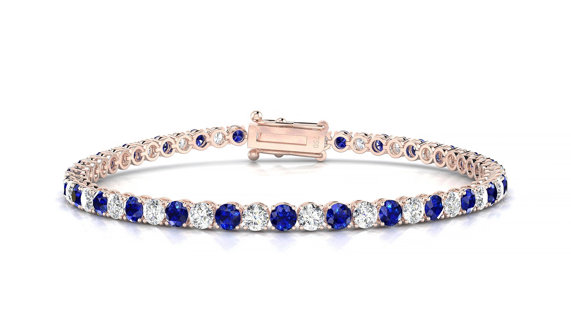 Firenze 1-1 | 18k Rose Gold 3 mm Round Natural Sapphire & Diamond 15 cm Tennis Bracelet
