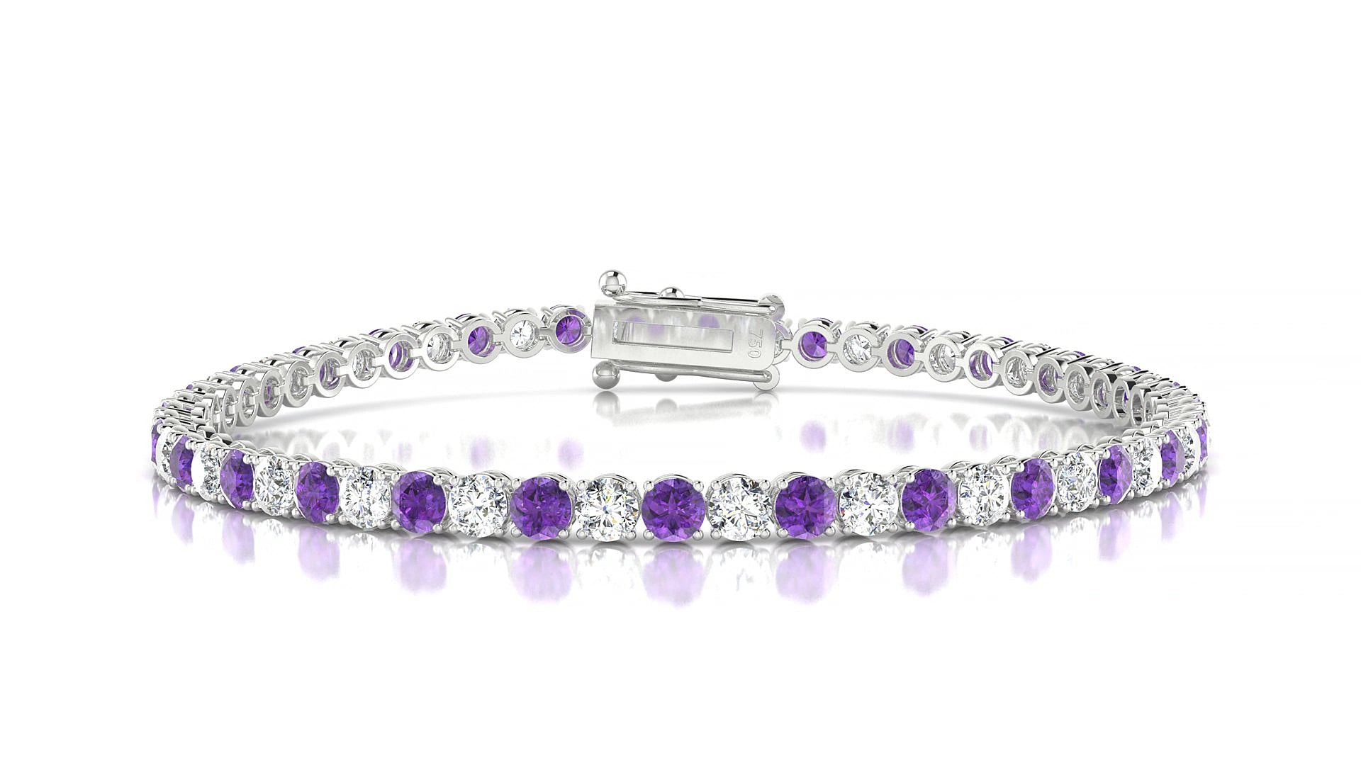 Firenze 1-1 | 18k White Gold 3 mm Round Natural Amethyst & Diamond 20 cm Tennis Bracelet