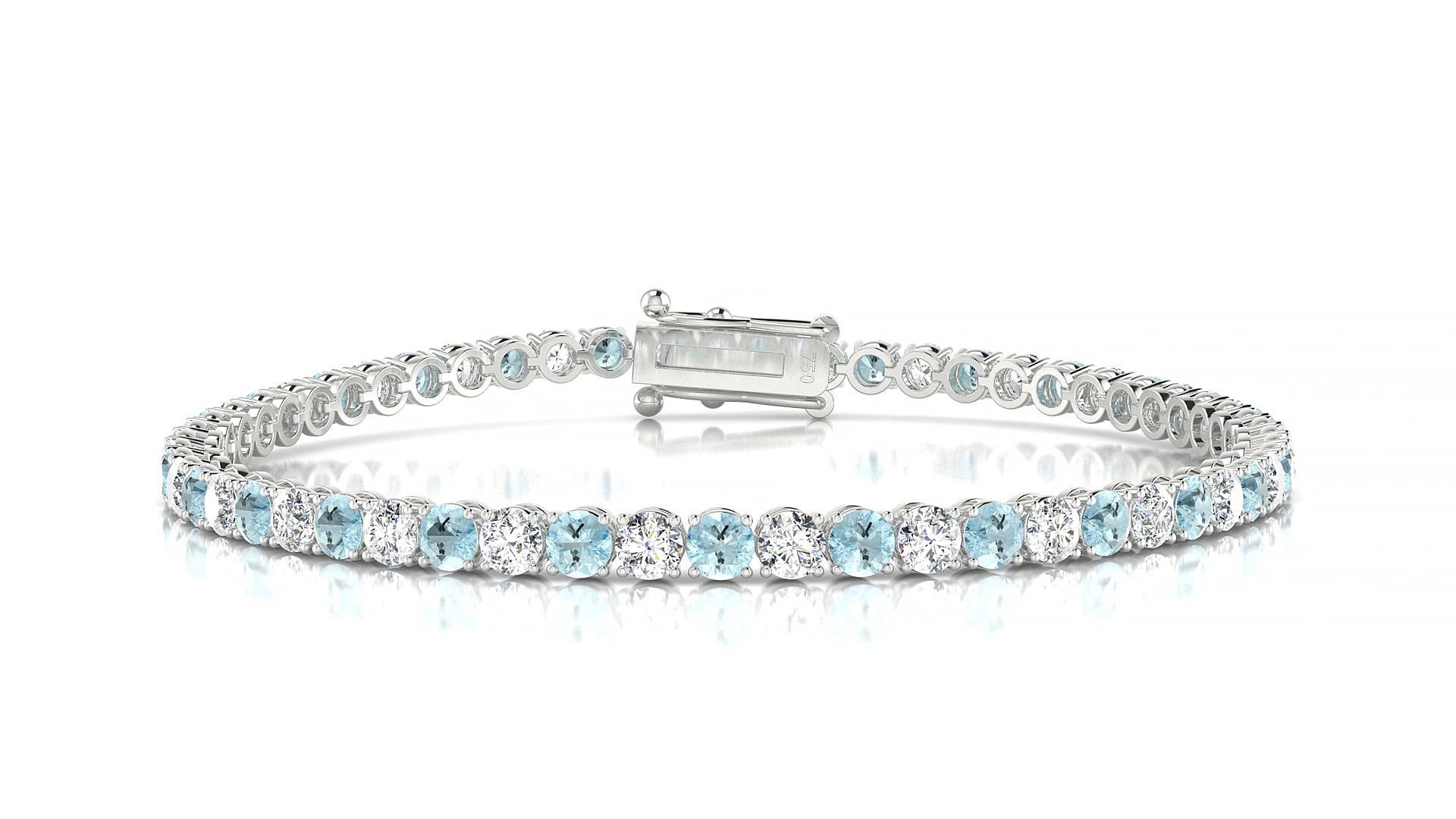 Firenze 1-1 | 18k White Gold 3 mm Round Natural Aquamarine & Diamond 17 cm Tennis Bracelet