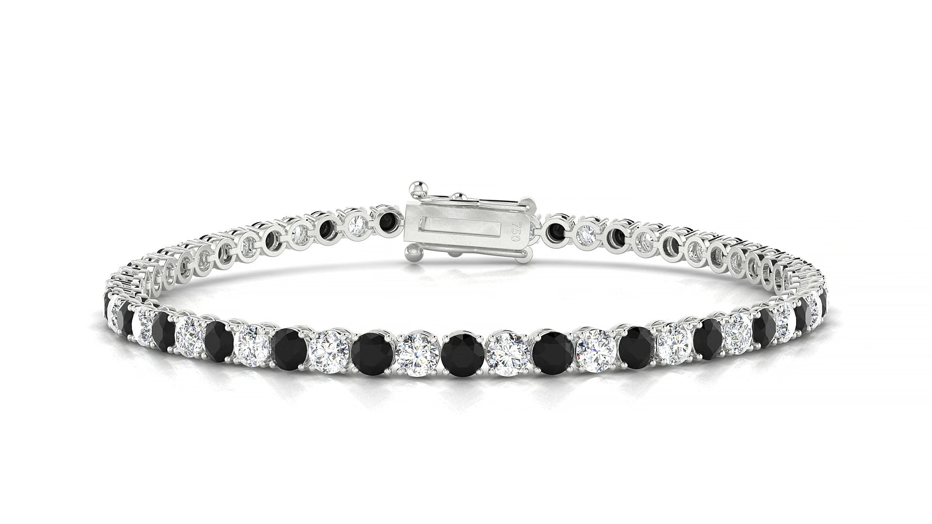 Firenze 1-1 | 18k White Gold 3 mm Round Natural Black Diamond & Diamond 18 cm Tennis Bracelet