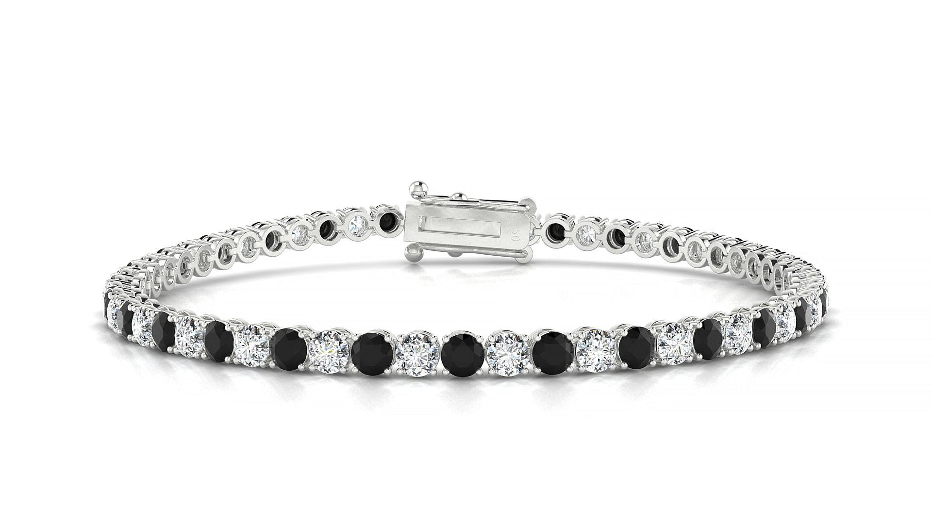 Firenze 1-1 | 18k White Gold 3 mm Round Natural Black Diamond & Diamond Tennis Bracelet
