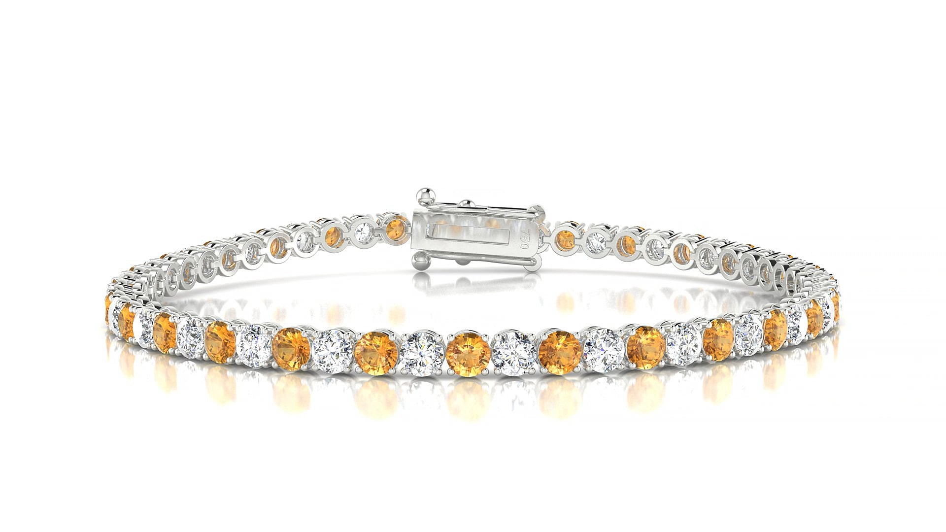 Firenze 1-1 | 18k White Gold 3 mm Round Natural Citrine & Diamond 19 cm Tennis Bracelet