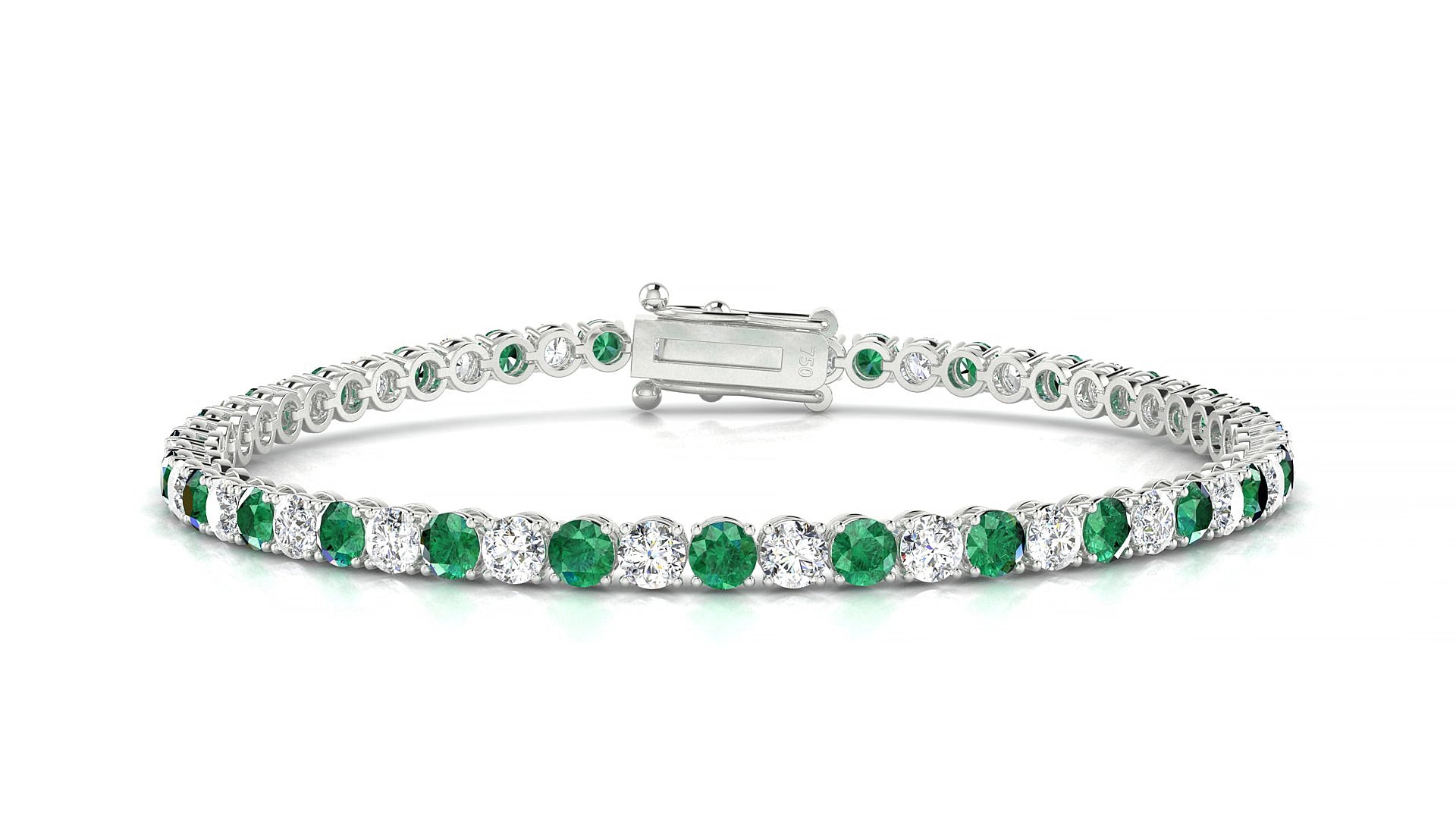Firenze 1-1 | 18k White Gold 3 mm Round Natural Emerald & Diamond 19 cm Tennis Bracelet