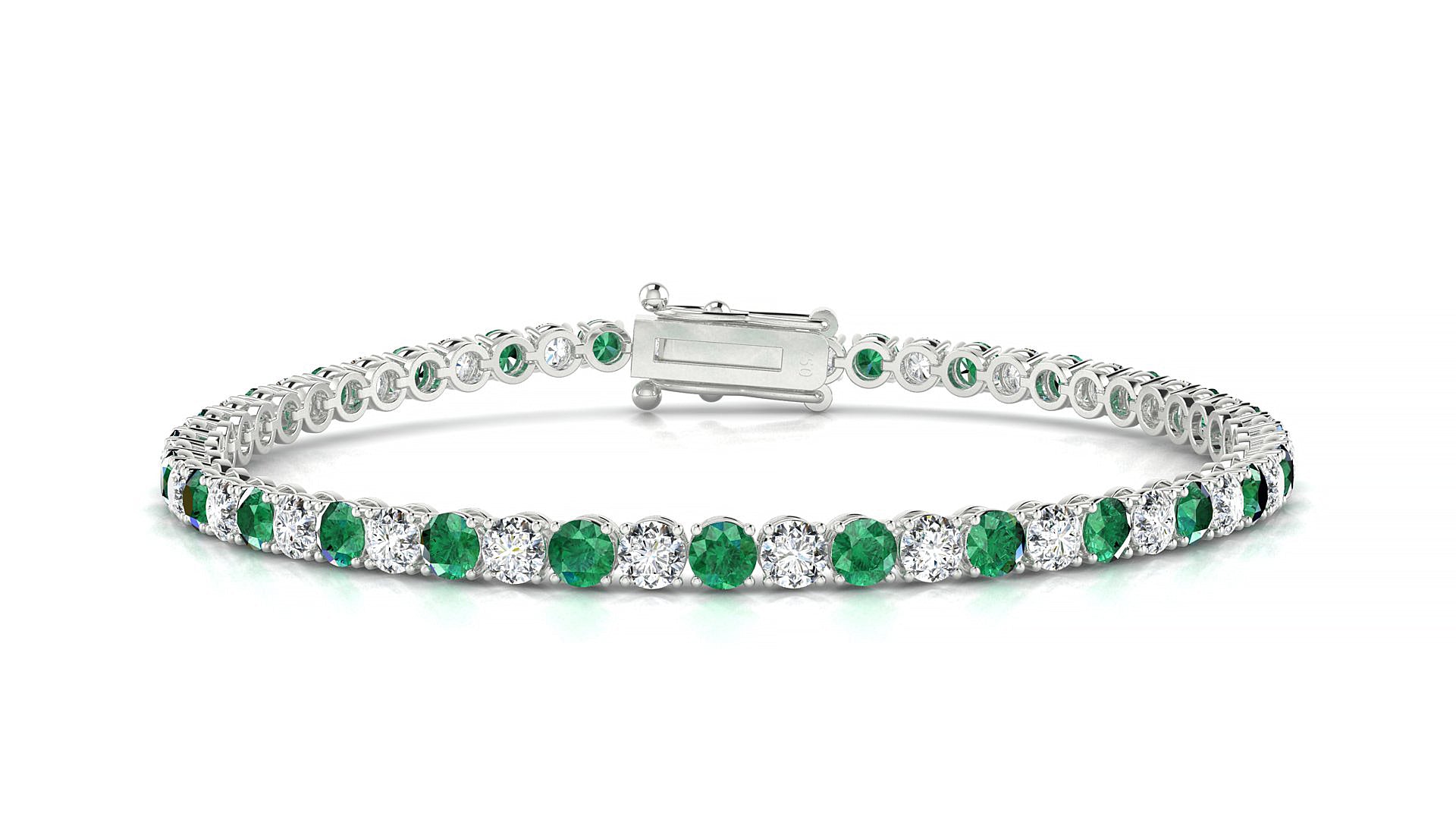 Firenze 1-1 | 18k White Gold 3 mm Round Natural Emerald & Diamond Tennis Bracelet