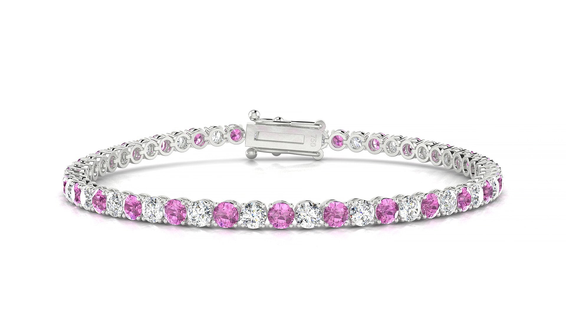 Firenze 1-1 | 18k White Gold 3 mm Round Natural Pink Sapphire & Diamond 15 cm Tennis Bracelet