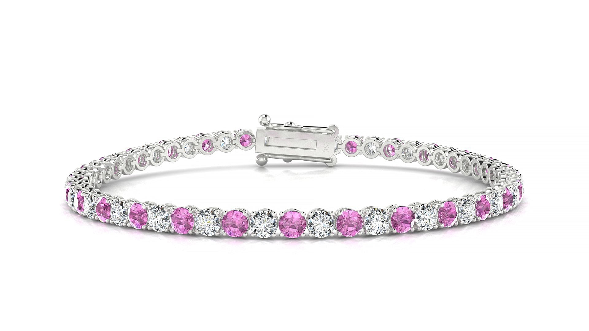 Firenze 1-1 | 18k White Gold 3 mm Round Natural Pink Sapphire & Diamond Tennis Bracelet