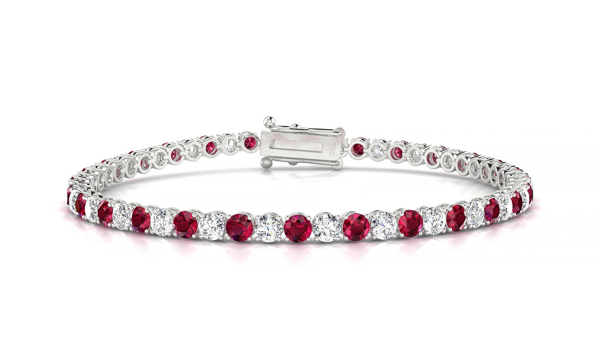 Firenze 1-1 | 18k White Gold 3 mm Round Natural Ruby & Diamond 16 cm Tennis Bracelet