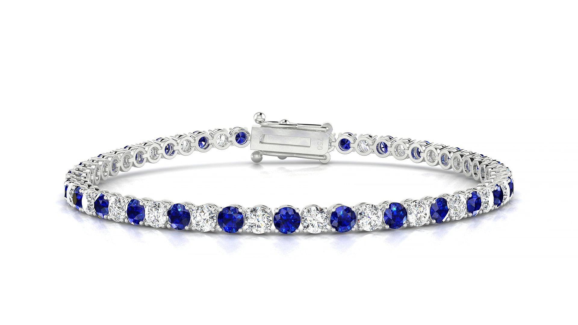 Firenze 1-1 | 18k White Gold 3 mm Round Natural Sapphire & Diamond 15 cm Tennis Bracelet