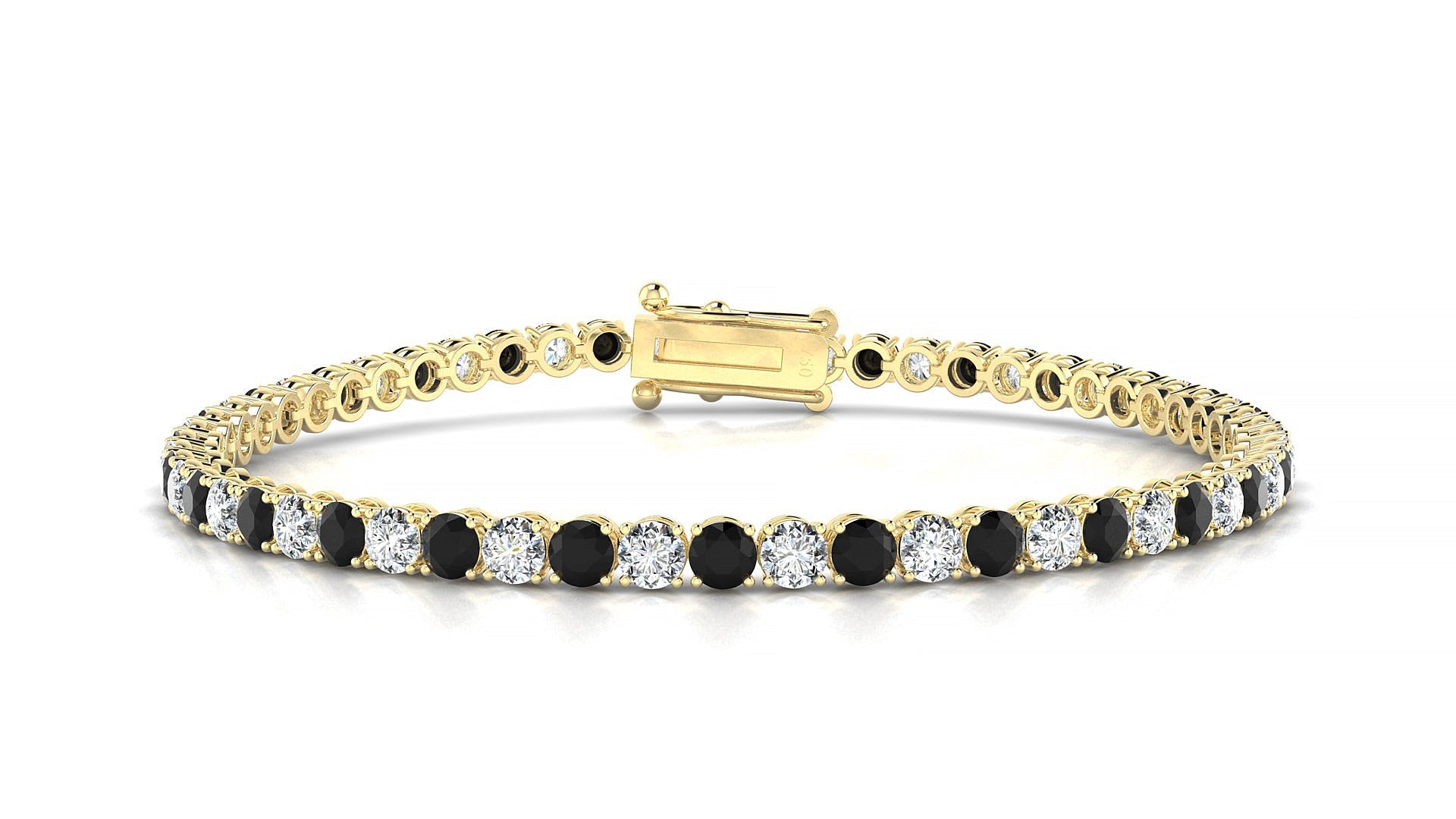 Firenze 1-1 | 18k Yellow Gold 3 mm Round Natural Black Diamond & Diamond Tennis Bracelet