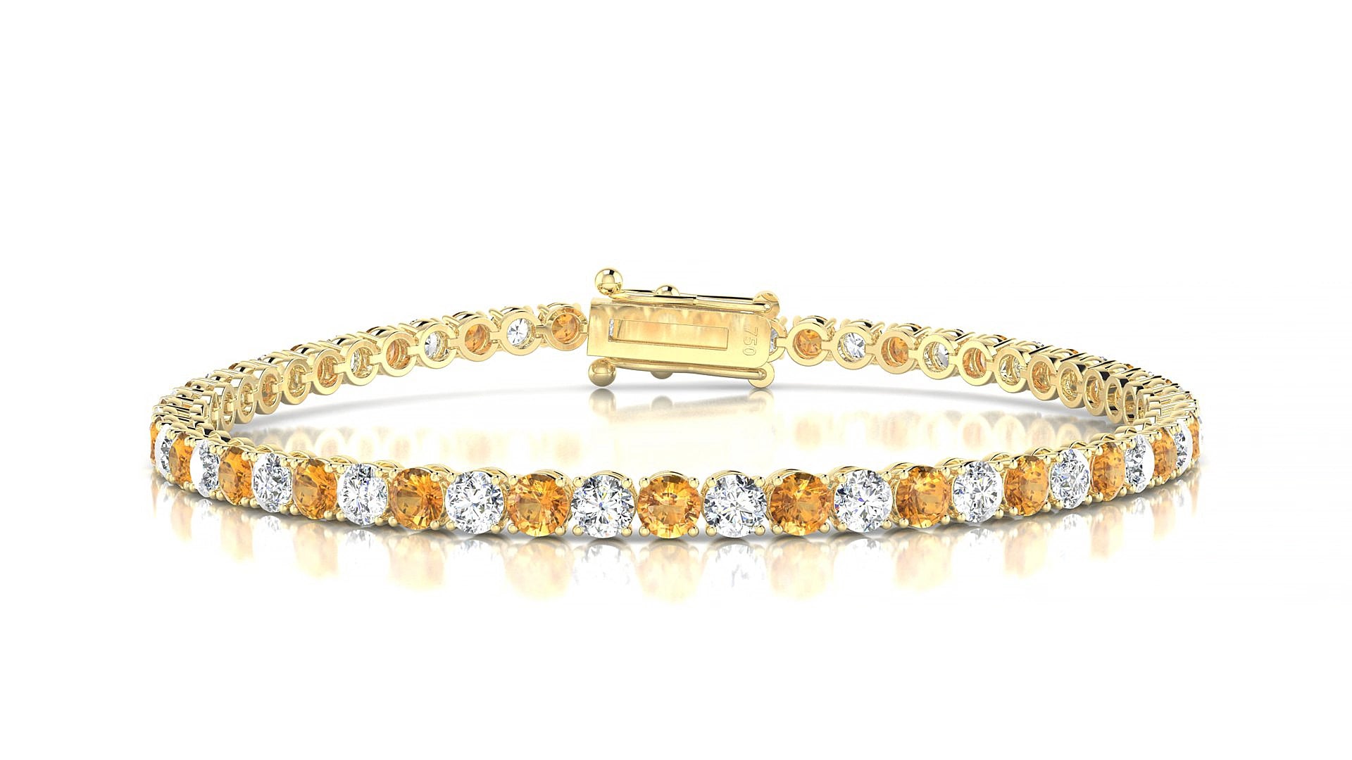 Firenze 1-1 | 18k Yellow Gold 3 mm Round Natural Citrine & Diamond 15 cm Tennis Bracelet