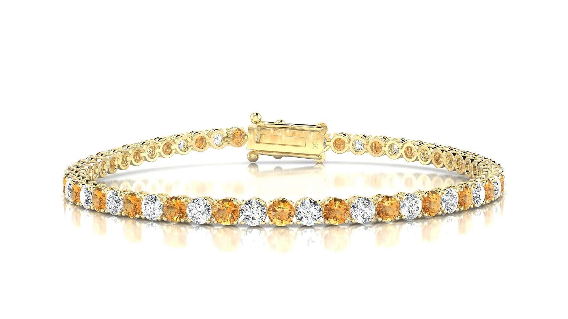 Firenze 1-1 | 18k Yellow Gold 3 mm Round Natural Citrine & Diamond Tennis Bracelet