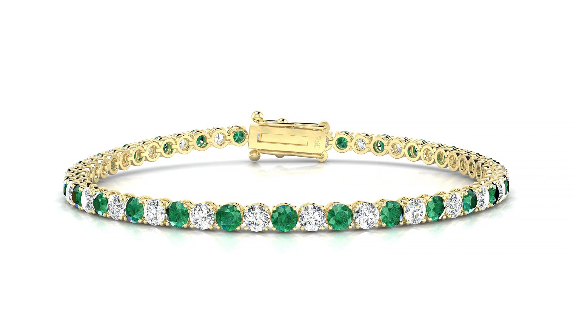 Firenze 1-1 | 18k Yellow Gold 3 mm Round Natural Emerald & Diamond 16 cm Tennis Bracelet