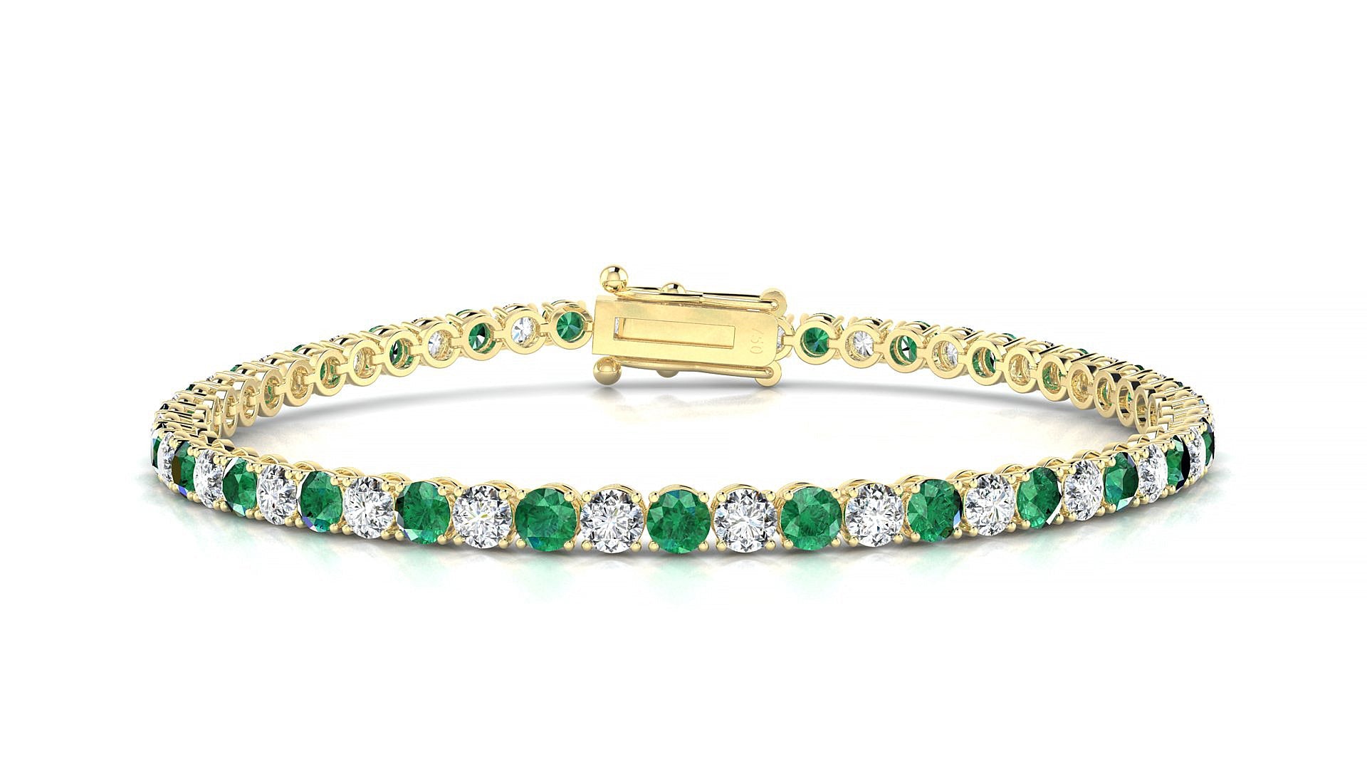 Firenze 1-1 | 18k Yellow Gold 3 mm Round Natural Emerald & Diamond Tennis Bracelet