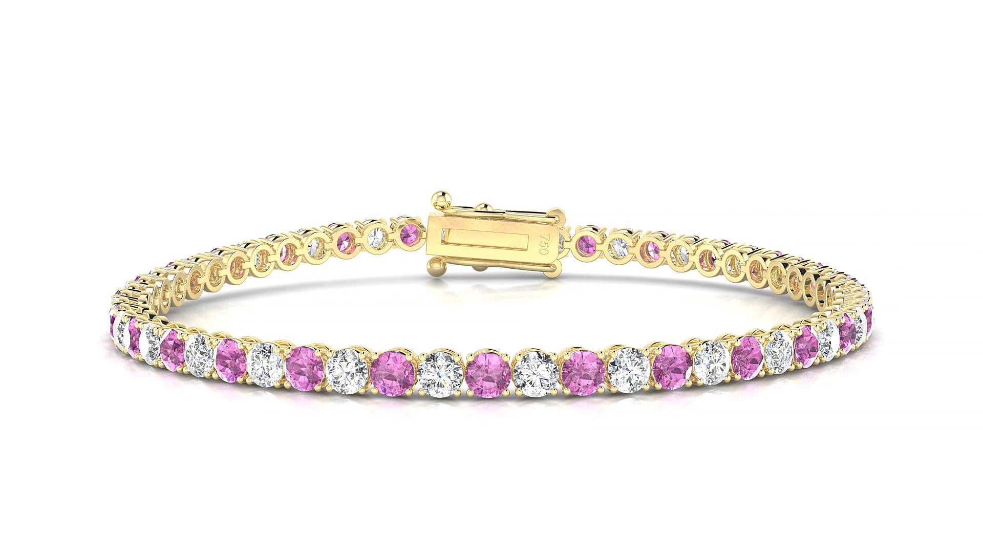 Firenze 1-1 | 18k Yellow Gold 3 mm Round Natural Pink Sapphire & Diamond 15 cm Tennis Bracelet