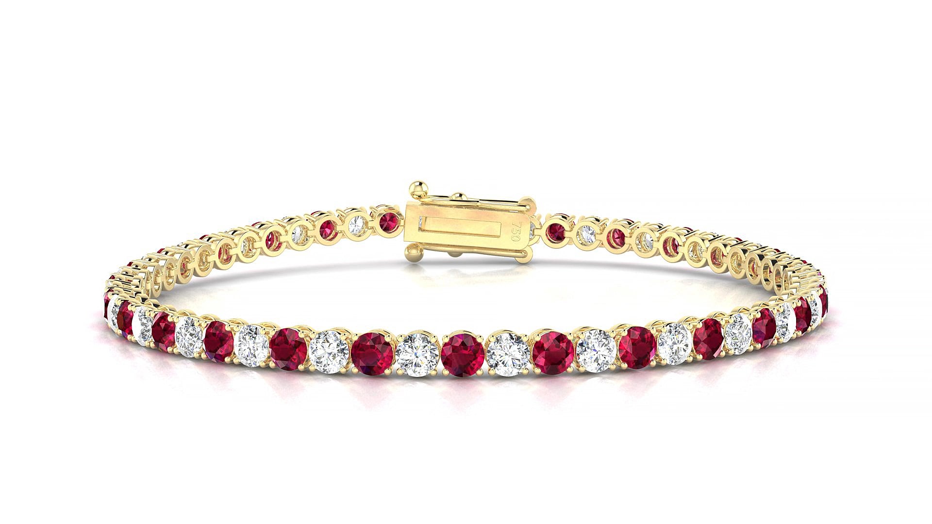 Firenze 1-1 | 18k Yellow Gold 3 mm Round Natural Ruby & Diamond 19 cm Tennis Bracelet