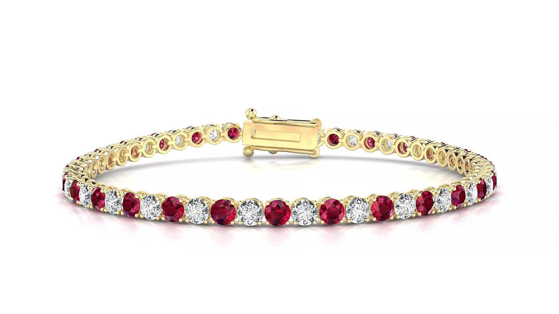 Firenze 1-1 | 18k Yellow Gold 3 mm Round Natural Ruby & Diamond Tennis Bracelet