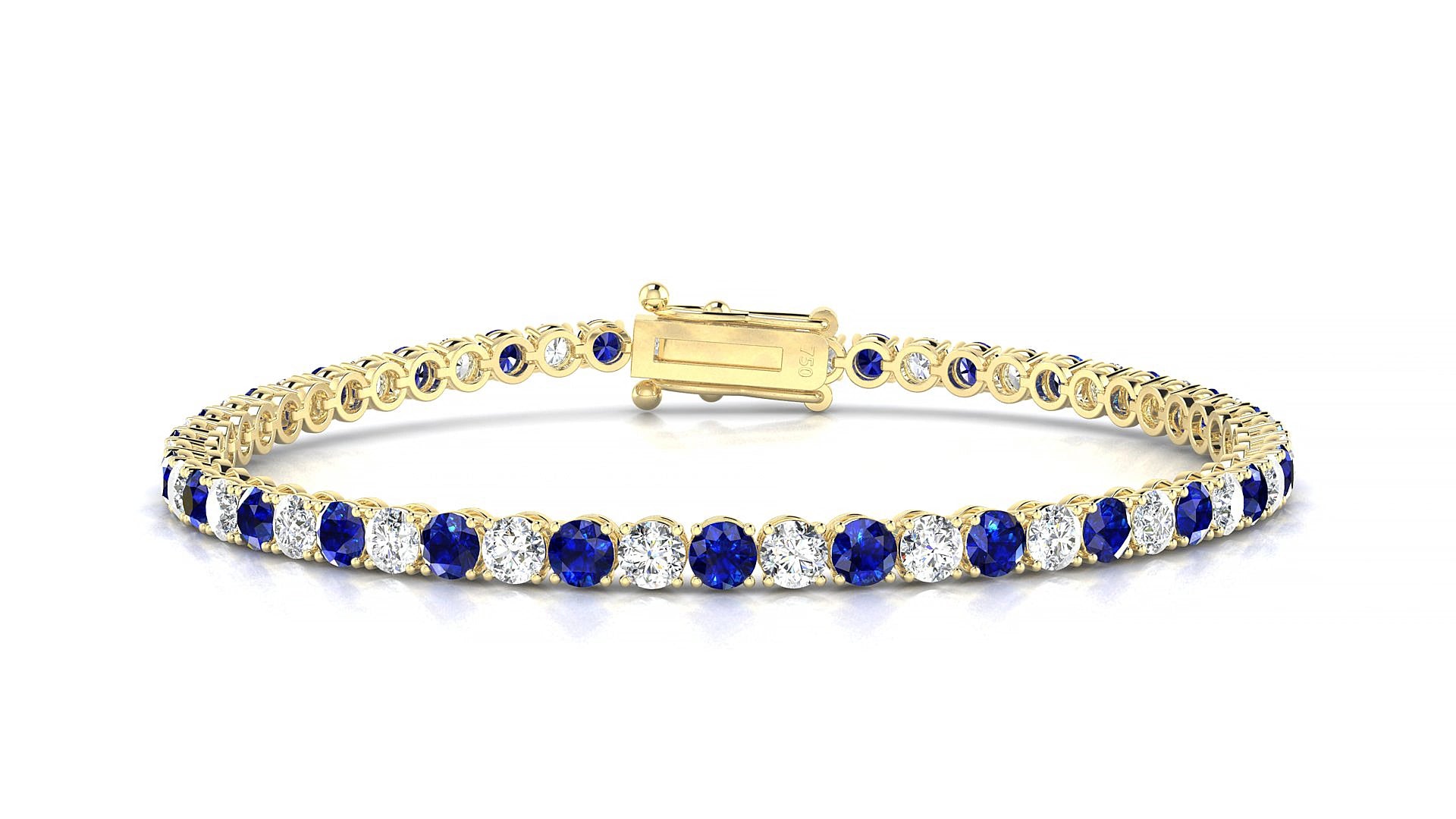 Firenze 1-1 | 18k Yellow Gold 3 mm Round Natural Sapphire & Diamond 19 cm Tennis Bracelet
