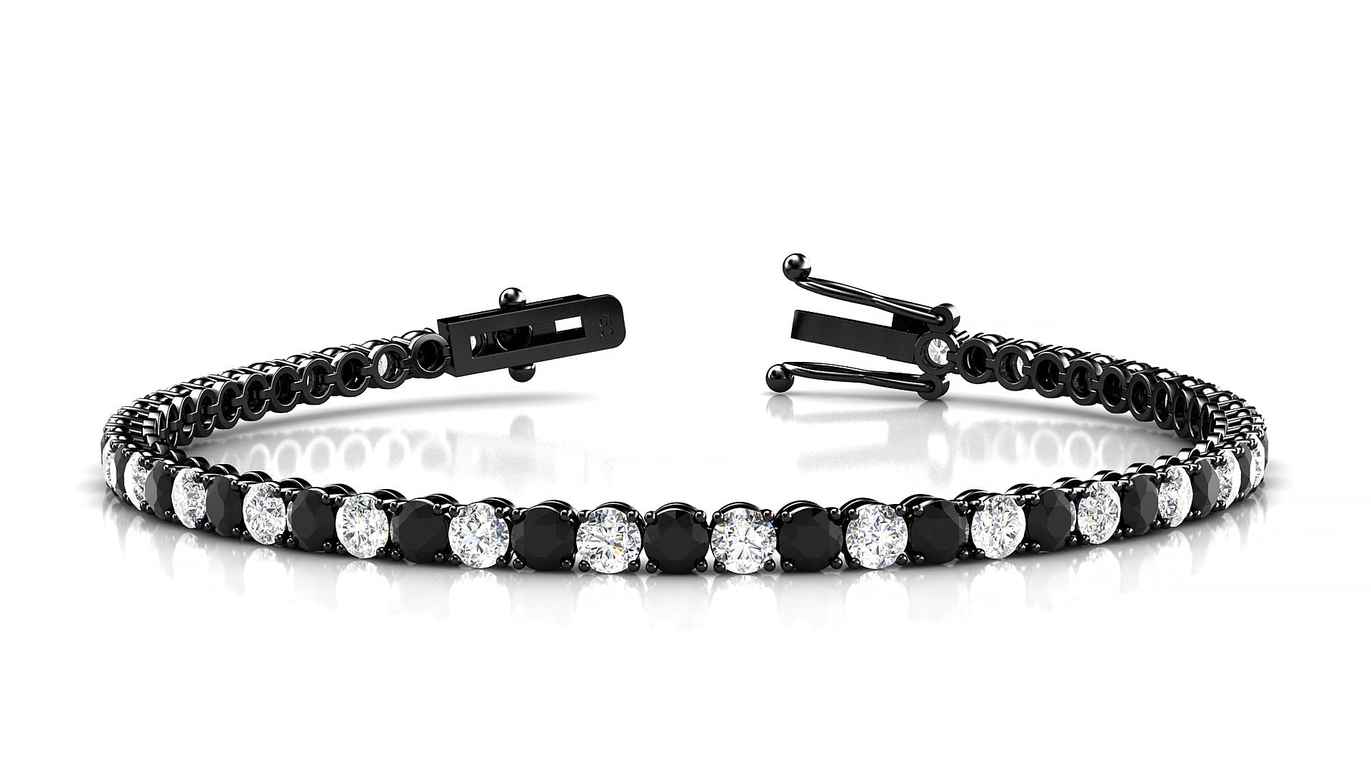 Firenze 1-1 | 18k Black Gold 3 mm Round Natural Black Diamond & Diamond 15 cm Tennis Bracelet