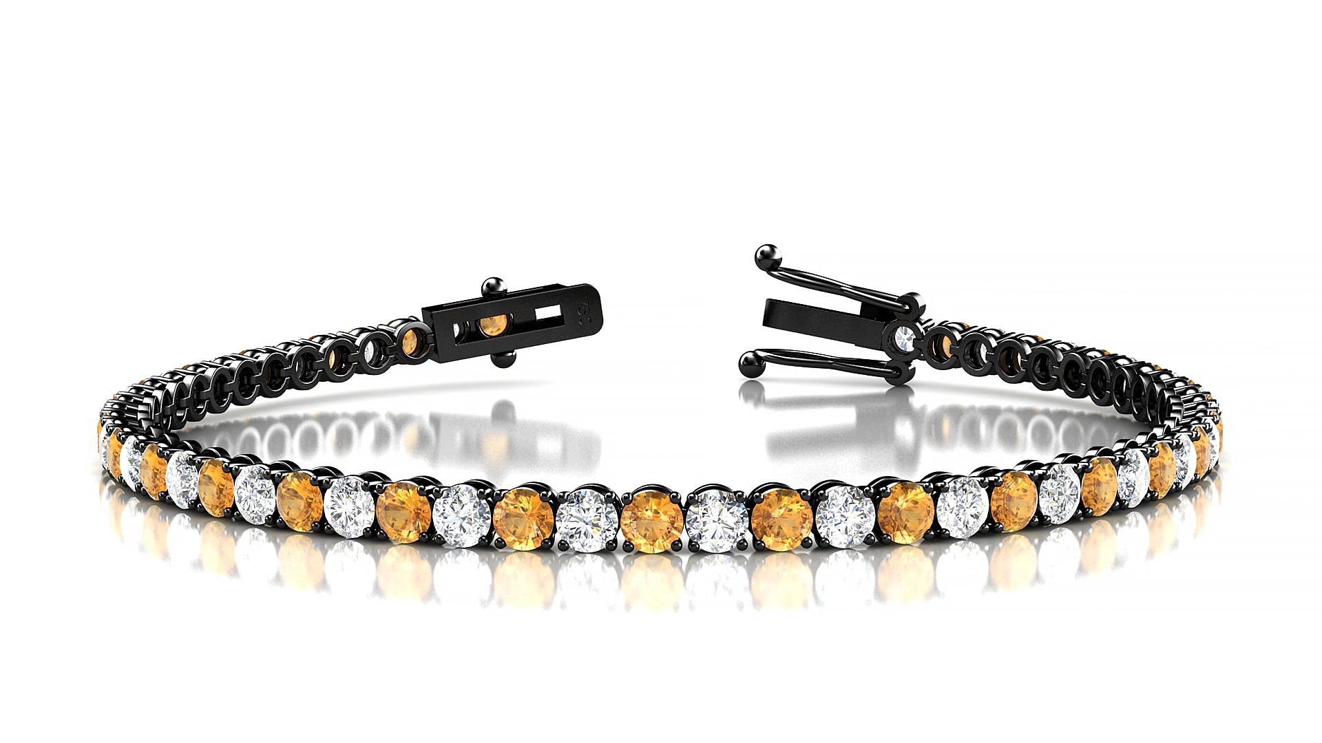 Firenze 1-1 | 18k Black Gold 3 mm Round Natural Citrine & Diamond 15 cm Tennis Bracelet