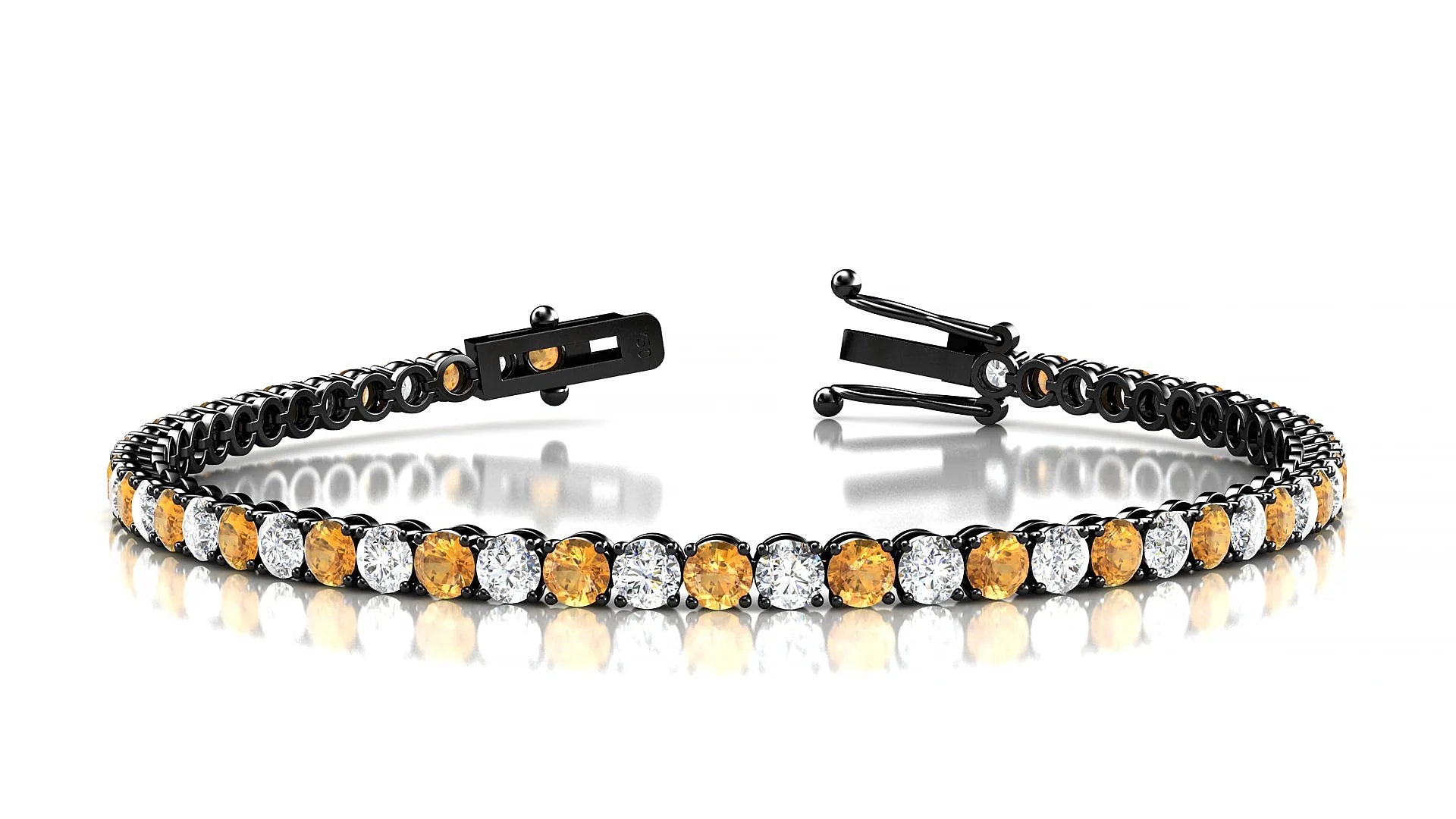 Firenze 1-1 | 18k Black Gold 3 mm Round Natural Citrine & Diamond Tennis Bracelet