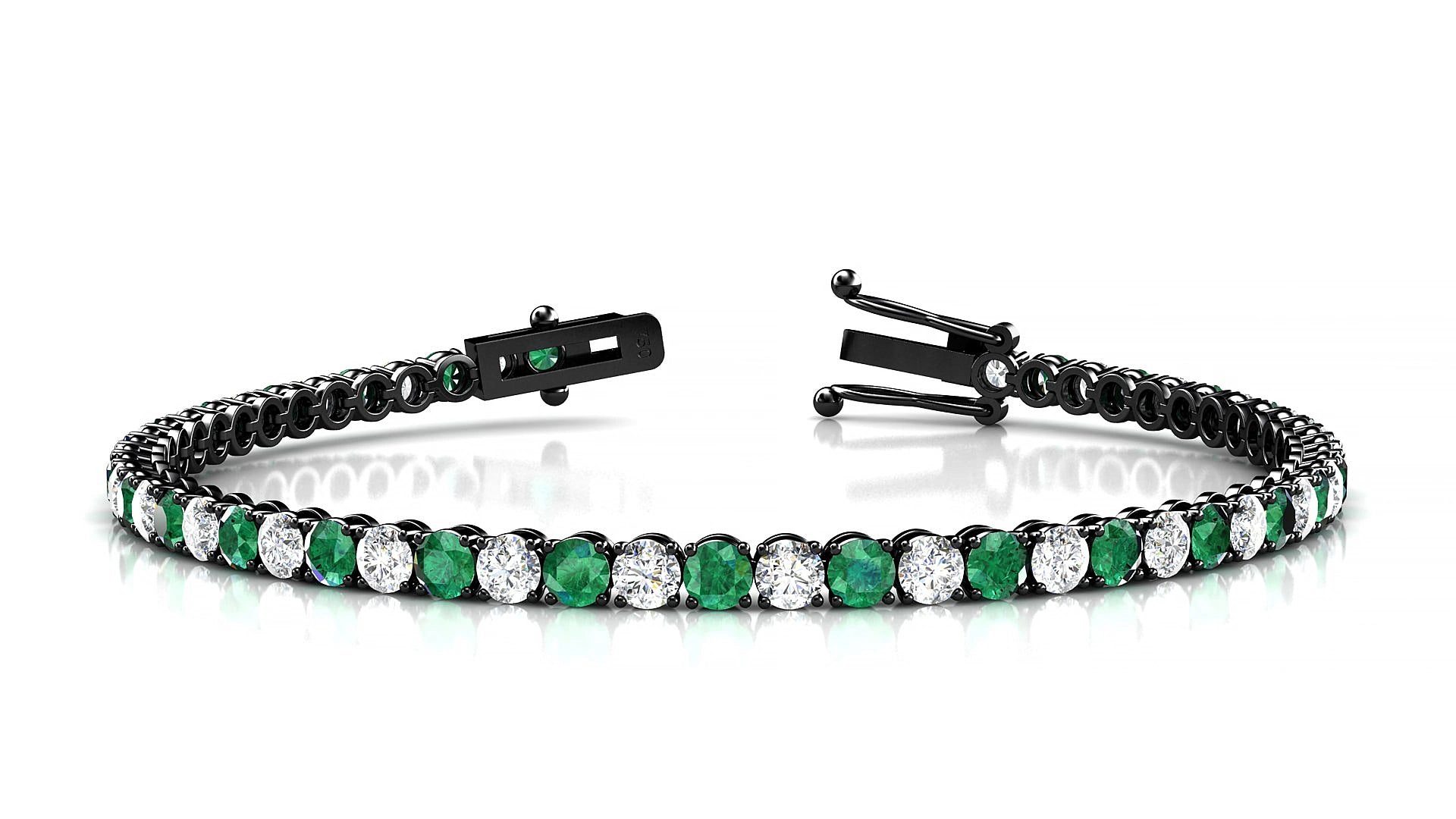 Firenze 1-1 | 18k Black Gold 3 mm Round Natural Emerald & Diamond 15 cm Tennis Bracelet