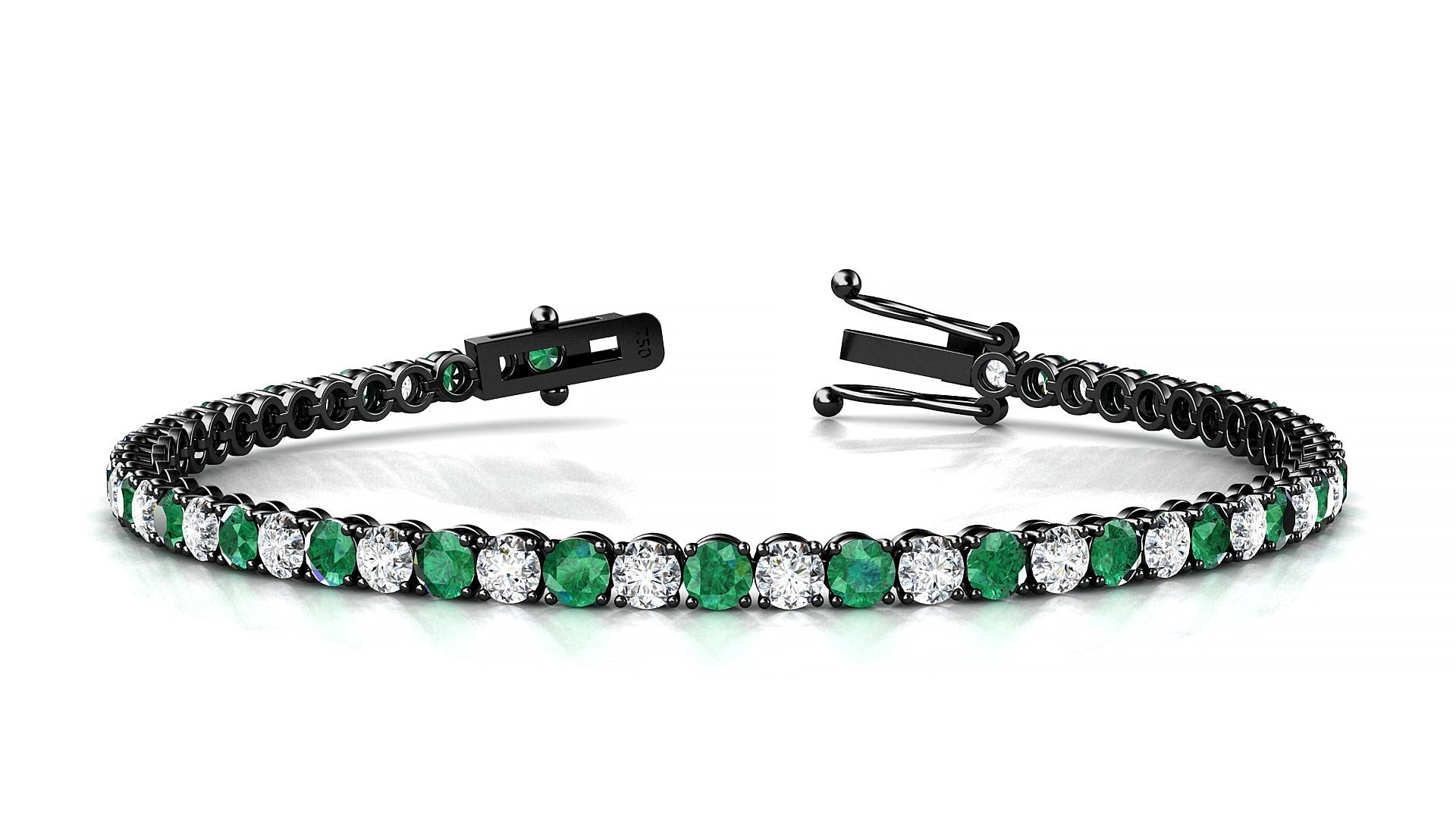 Firenze 1-1 | 18k Black Gold 3 mm Round Natural Emerald & Diamond Tennis Bracelet