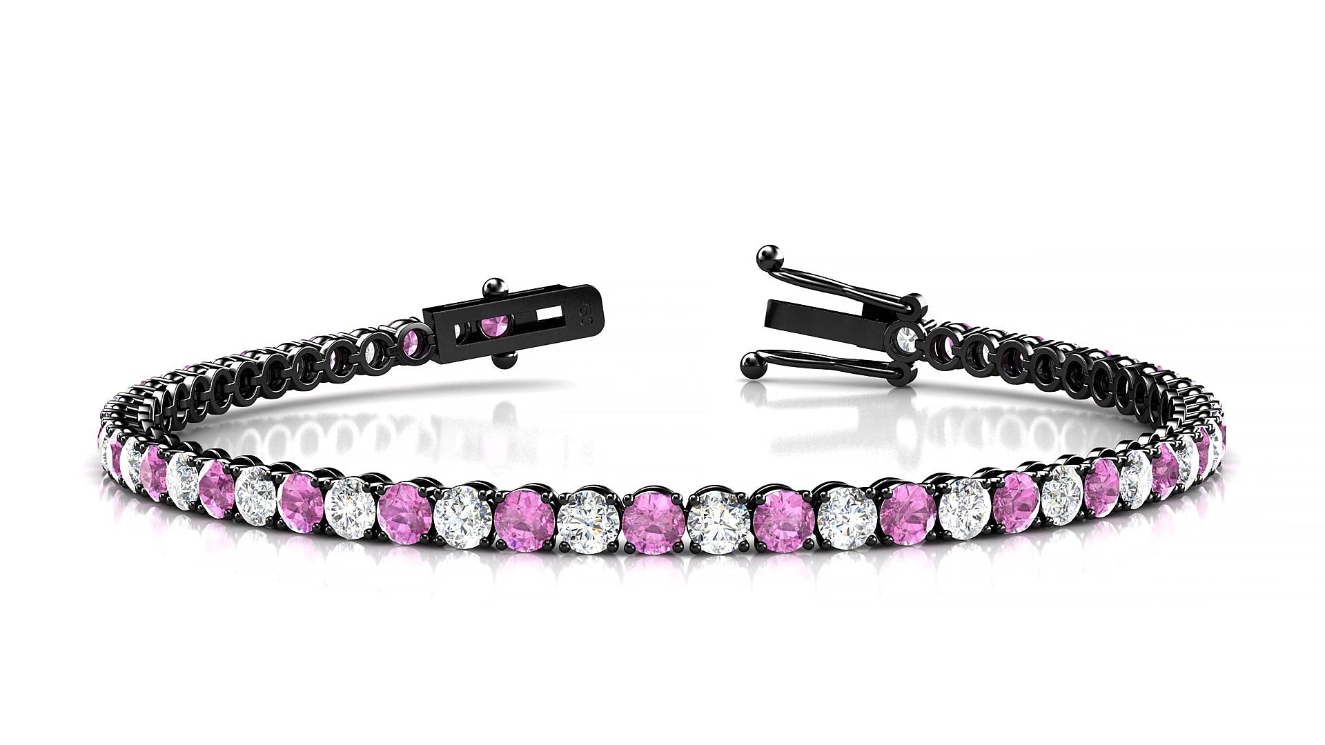 Firenze 1-1 | 18k Black Gold 3 mm Round Natural Pink Sapphire & Diamond 15 cm Tennis Bracelet