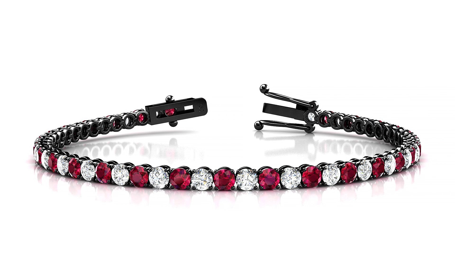 Firenze 1-1 | 18k Black Gold 3 mm Round Natural Ruby & Diamond 15 cm Tennis Bracelet