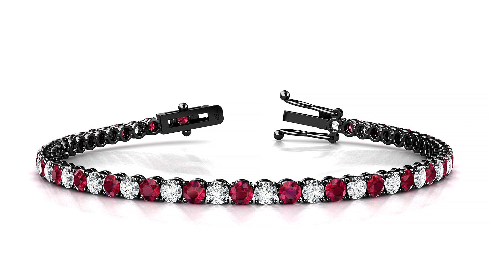 Firenze 1-1 | 18k Black Gold 3 mm Round Natural Ruby & Diamond Tennis Bracelet