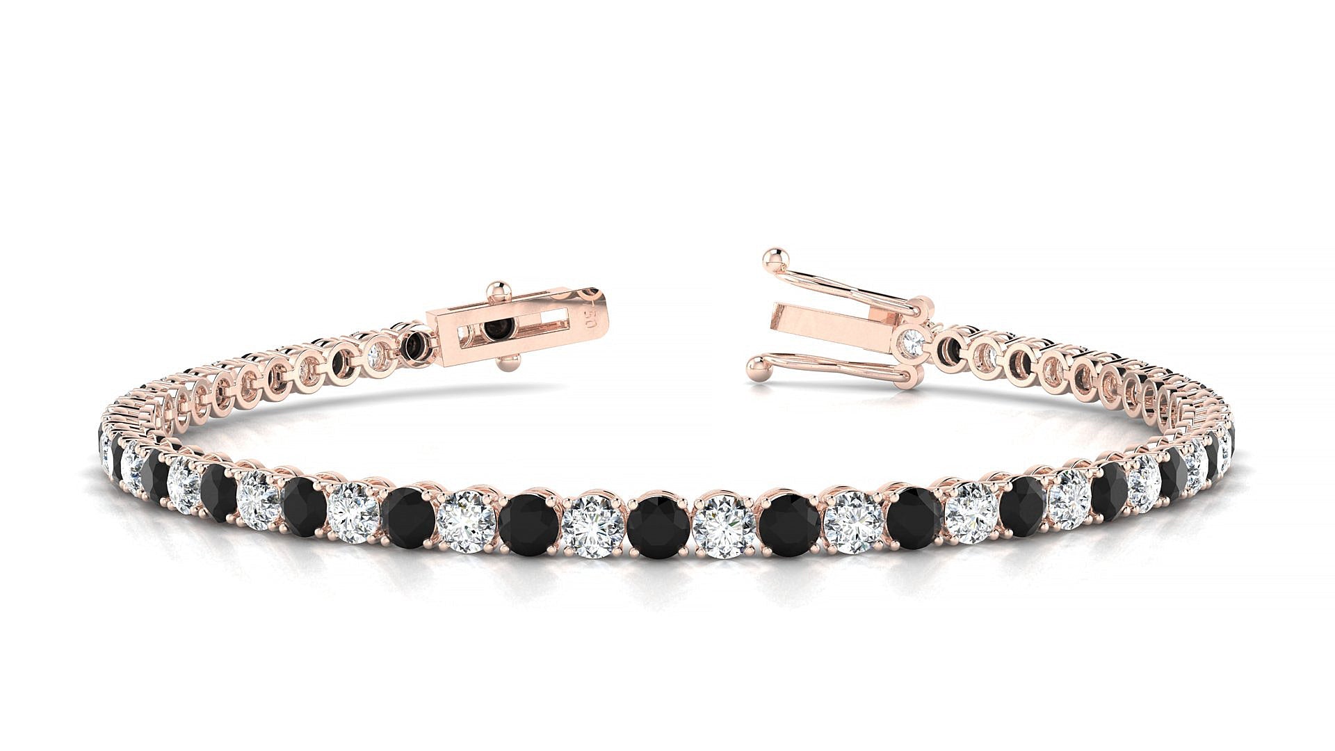 Firenze 1-1 | 18k Rose Gold 3 mm Round Natural Black Diamond & Diamond Tennis Bracelet