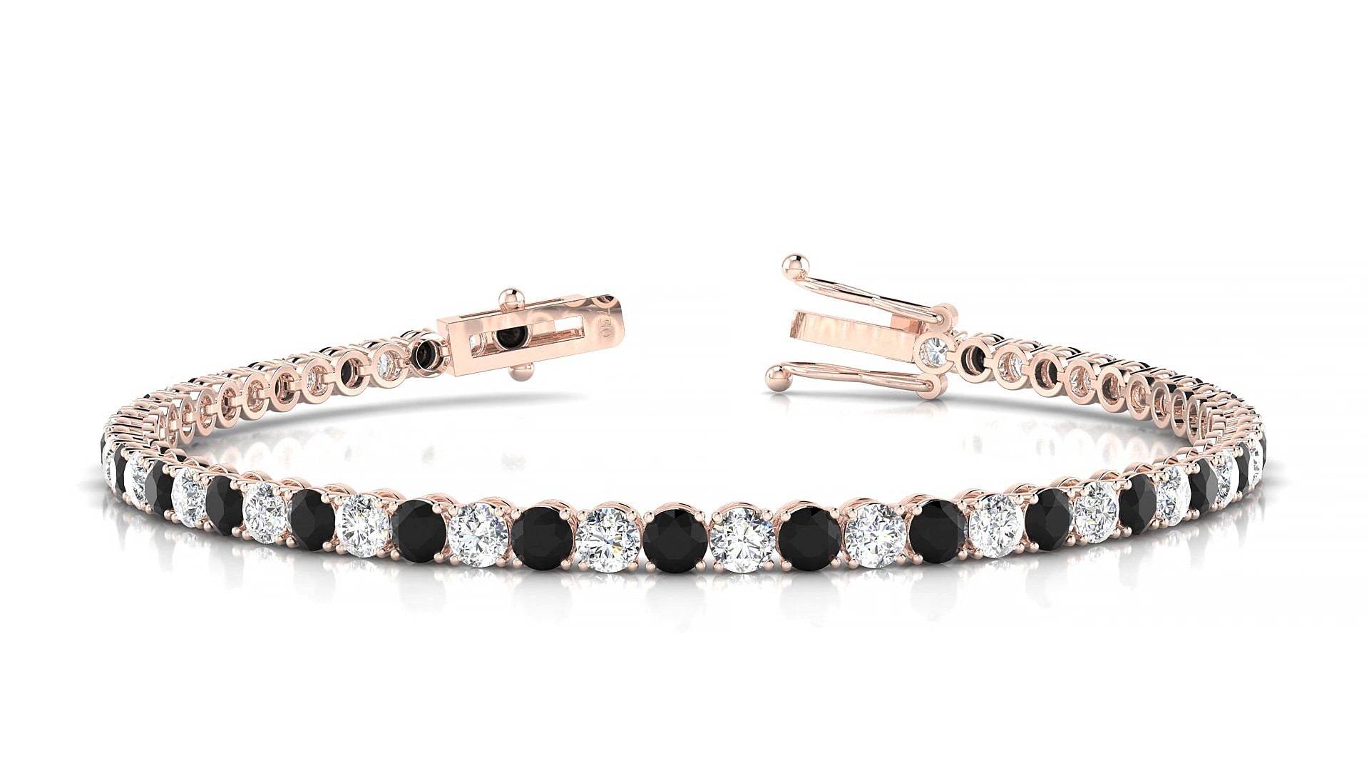 Firenze 1-1 | 18k Rose Gold 3 mm Round Natural Black Diamond & Diamond 17 cm Tennis Bracelet