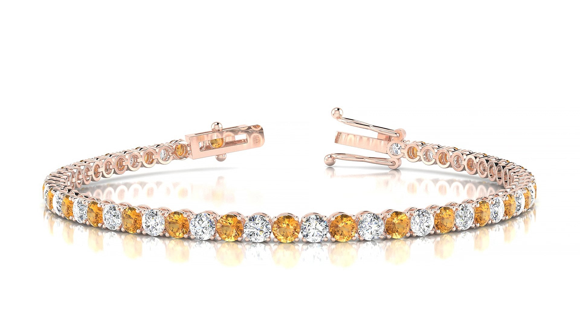 Firenze 1-1 | 18k Rose Gold 3 mm Round Natural Citrine & Diamond 15 cm Tennis Bracelet