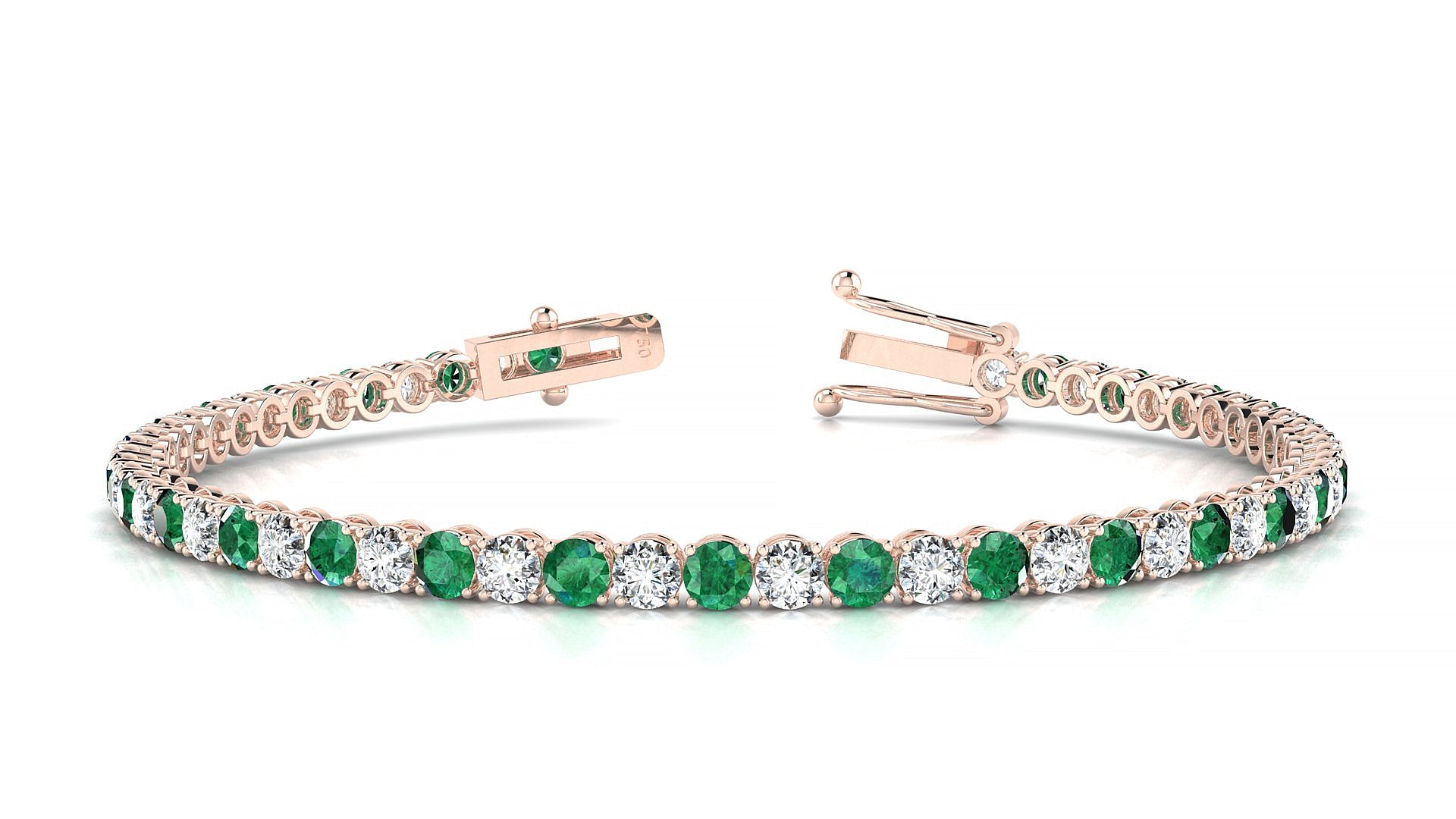 Firenze 1-1 | 18k Rose Gold 3 mm Round Natural Emerald & Diamond Tennis Bracelet