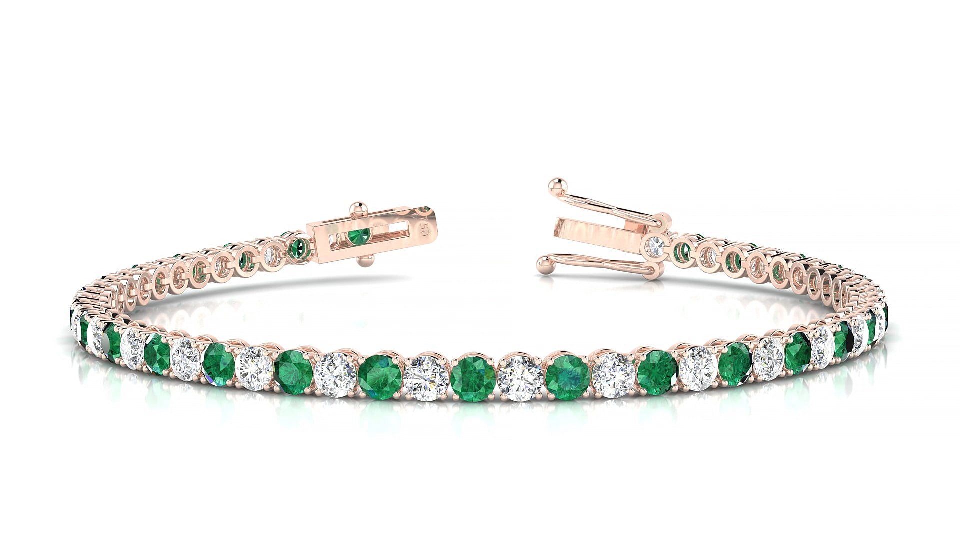 Firenze 1-1 | 18k Rose Gold 3 mm Round Natural Emerald & Diamond 20 cm Tennis Bracelet