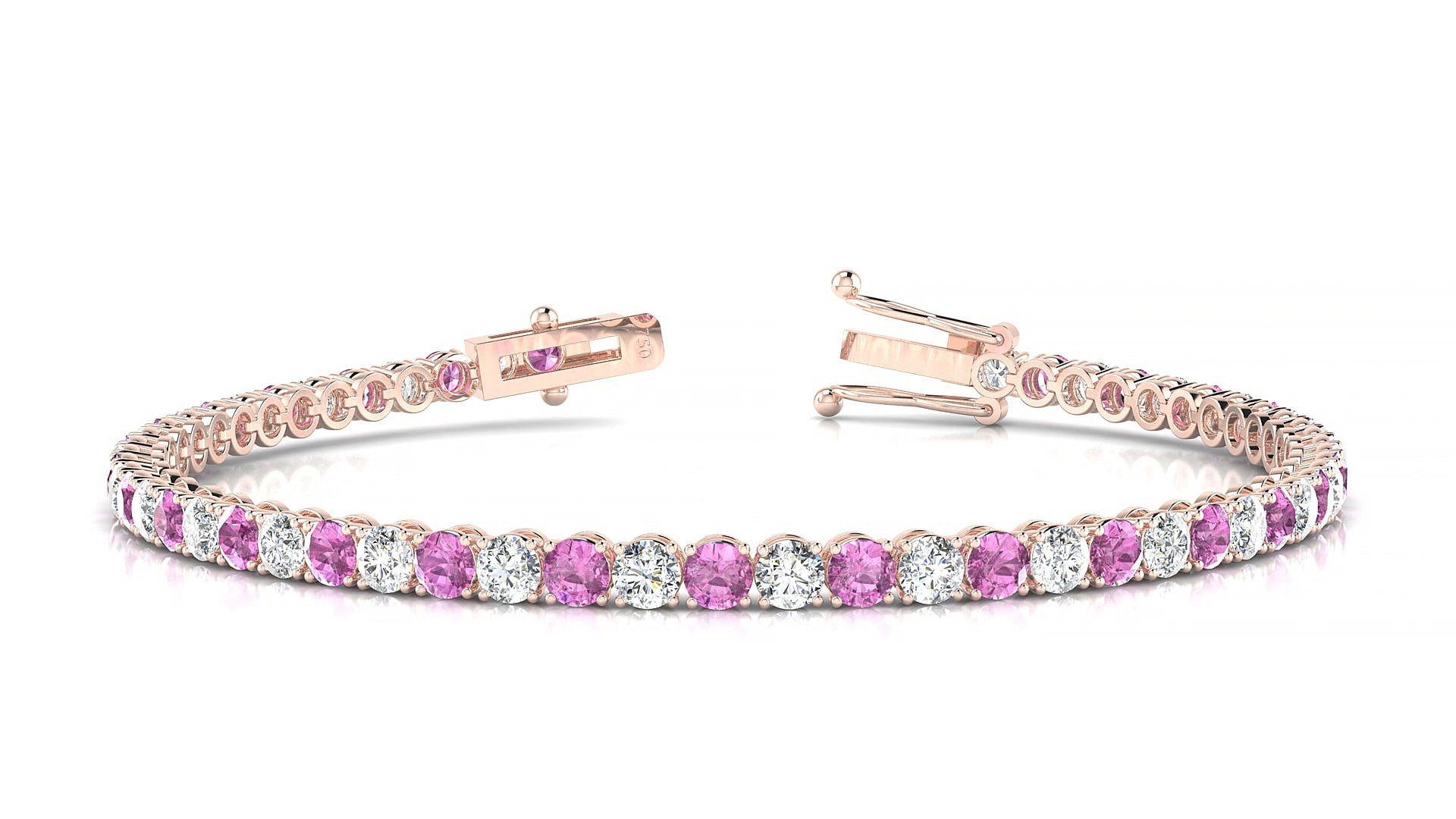 Firenze 1-1 | 18k Rose Gold 3 mm Round Natural Pink Sapphire & Diamond 17 cm Tennis Bracelet