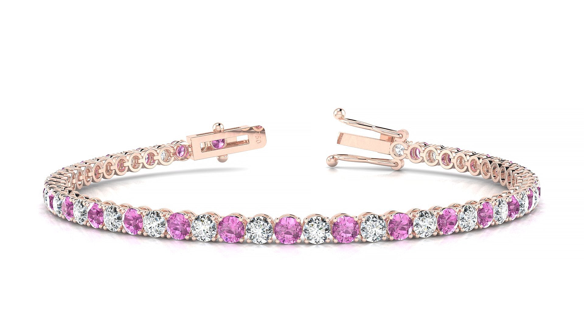 Firenze 1-1 | 18k Rose Gold 3 mm Round Natural Pink Sapphire & Diamond Tennis Bracelet