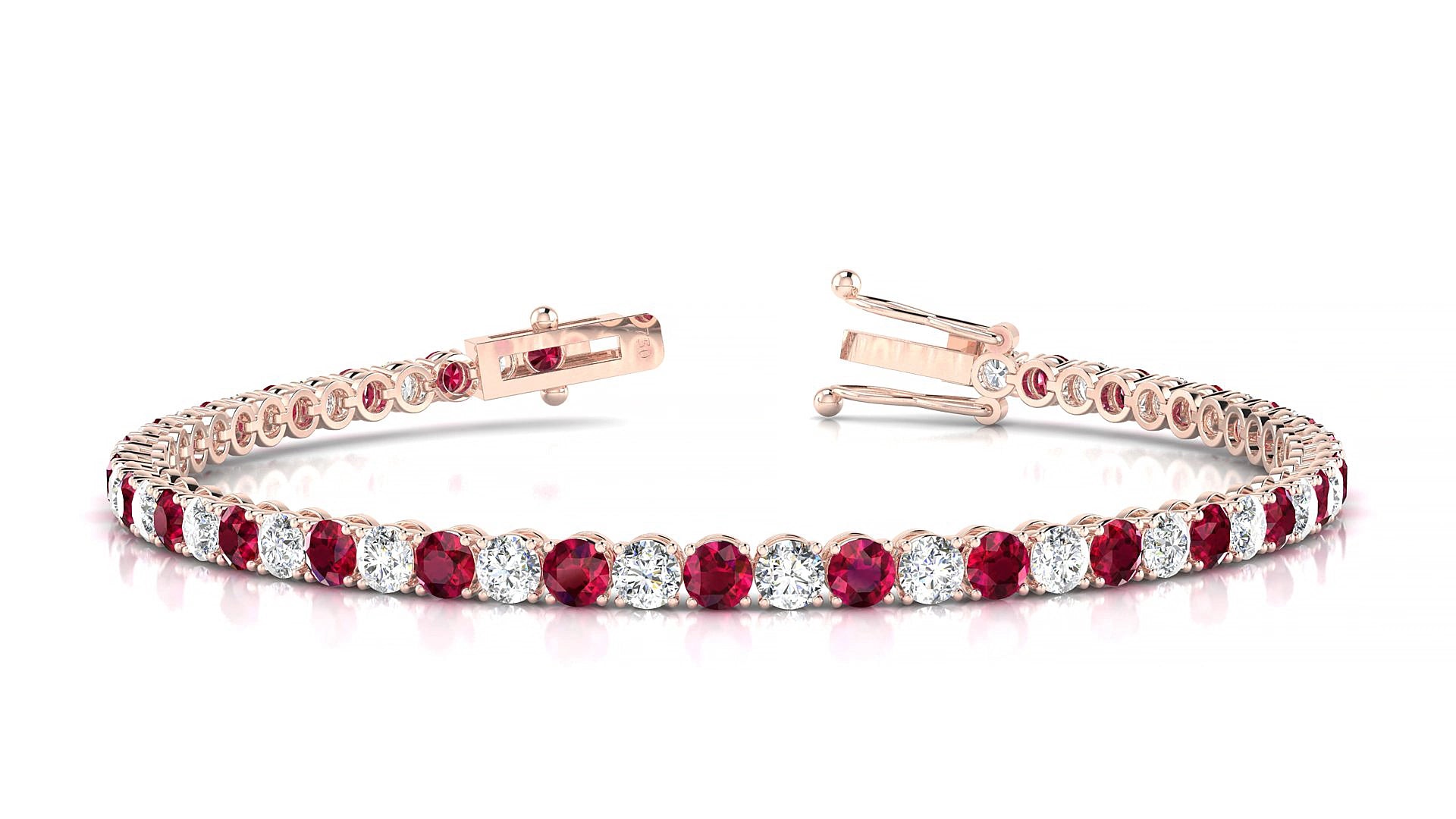 Firenze 1-1 | 18k Rose Gold 3 mm Round Natural Ruby & Diamond 18 cm Tennis Bracelet