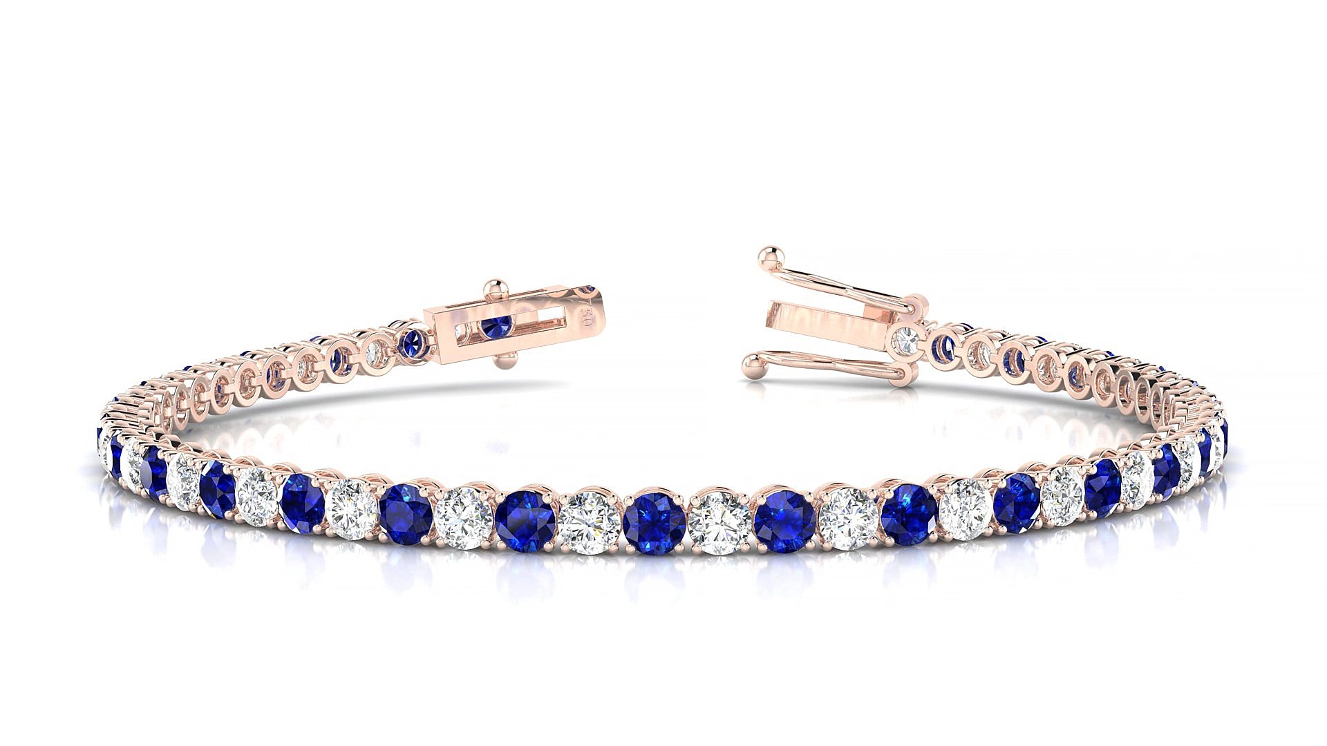 Firenze 1-1 | 18k Rose Gold 3 mm Round Natural Sapphire & Diamond 19 cm Tennis Bracelet