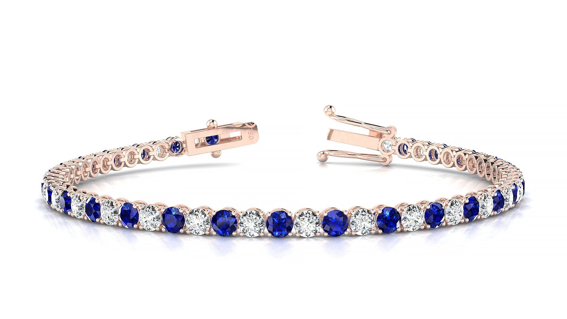 Firenze 1-1 | 18k Rose Gold 3 mm Round Natural Sapphire & Diamond Tennis Bracelet