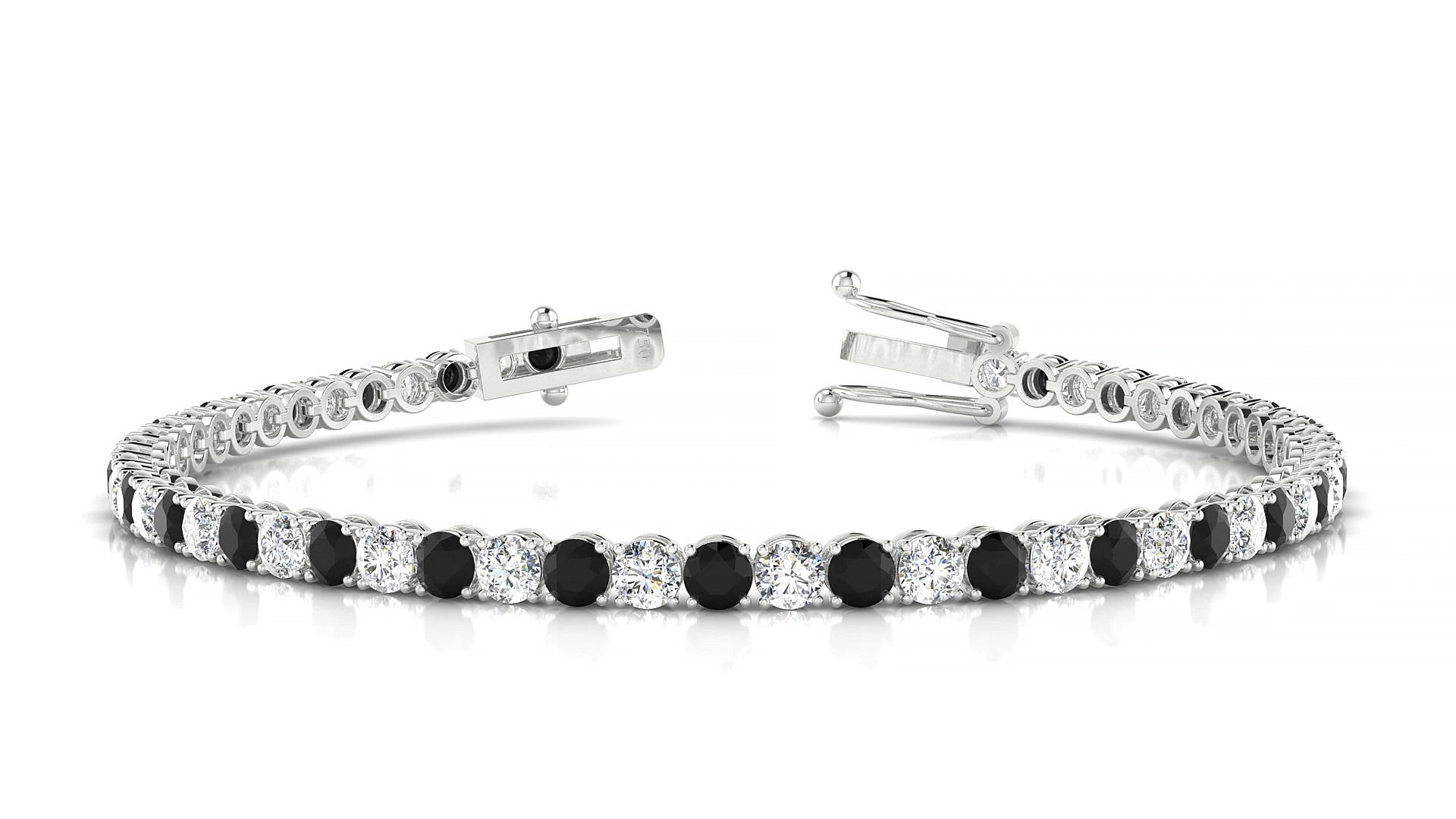 Firenze 1-1 | 18k White Gold 3 mm Round Natural Black Diamond & Diamond 17 cm Tennis Bracelet