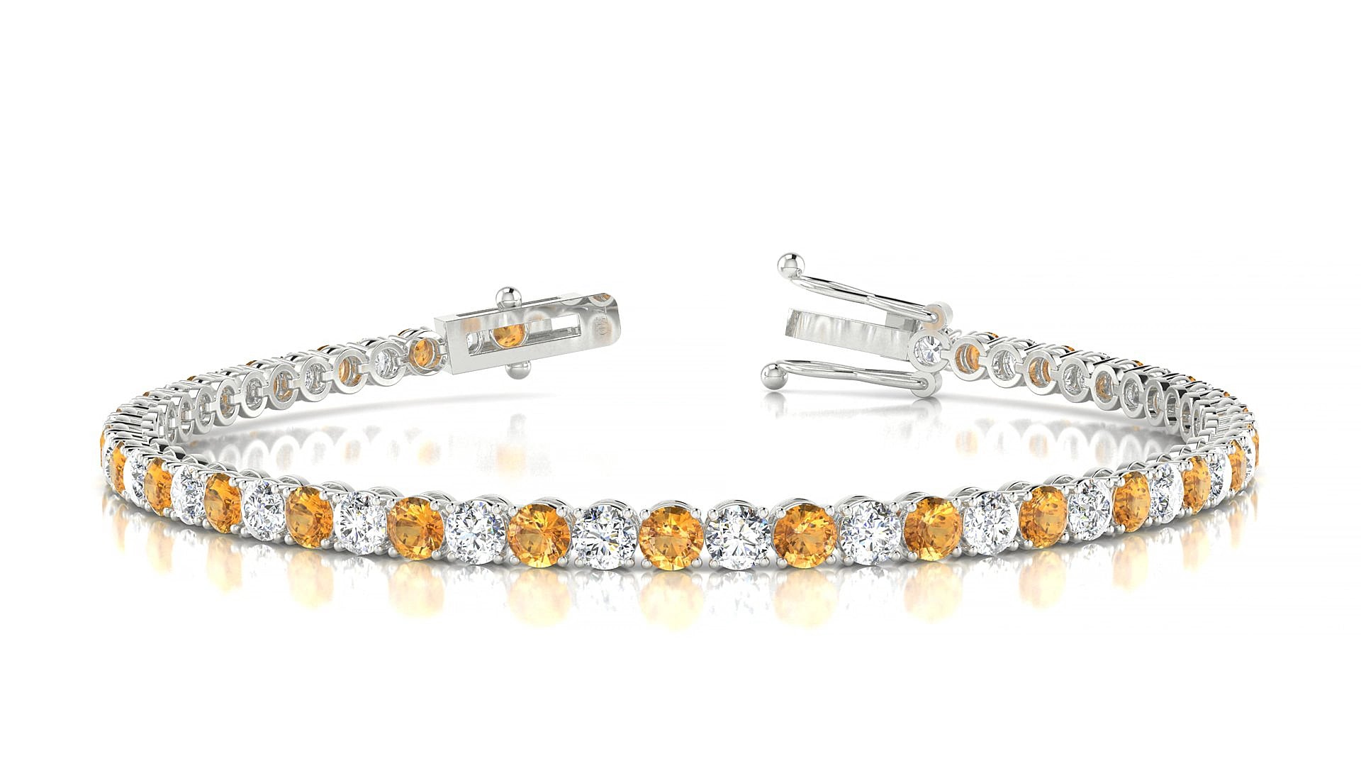Firenze 1-1 | 18k White Gold 3 mm Round Natural Citrine & Diamond 16 cm Tennis Bracelet