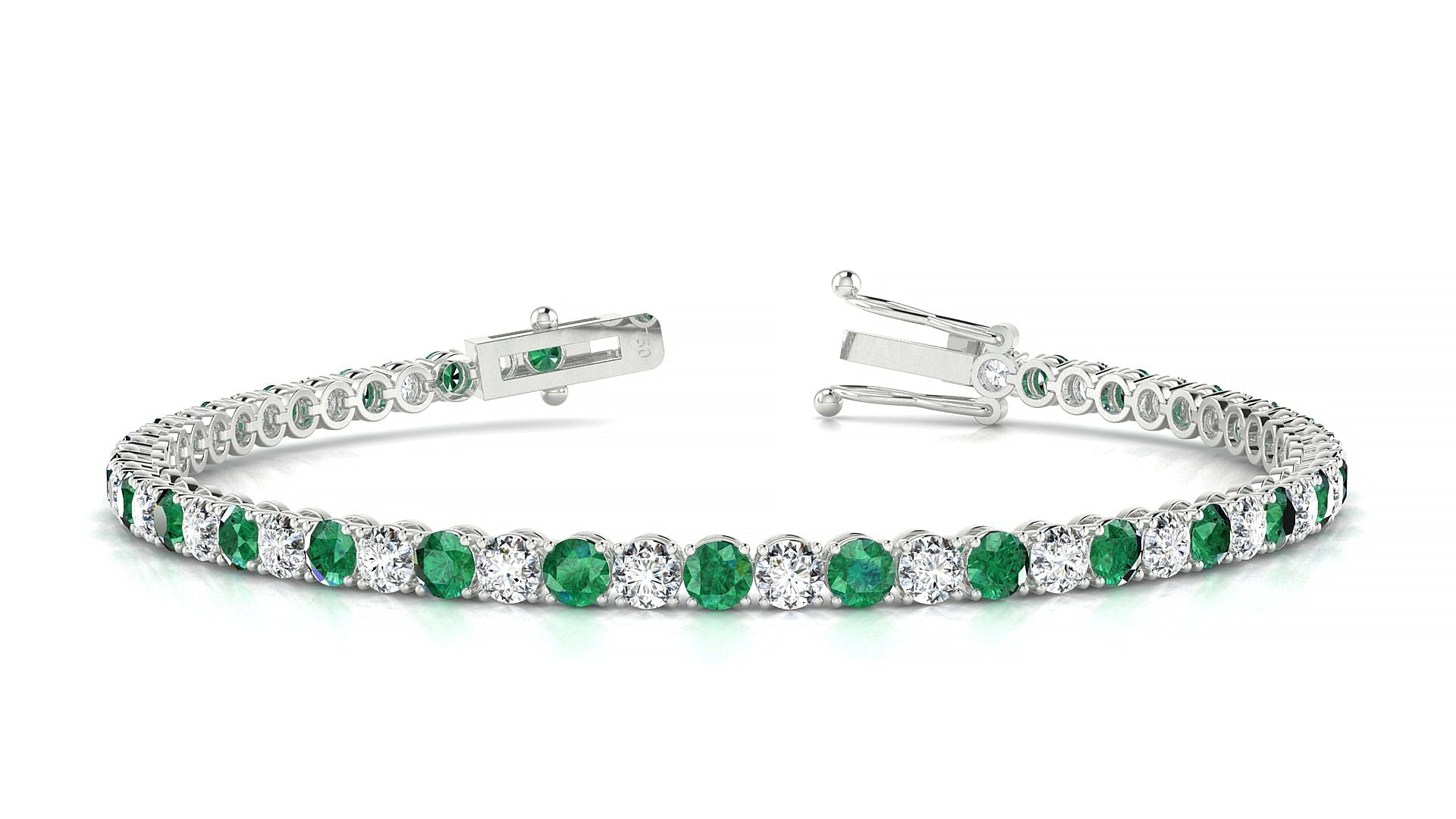 Firenze 1-1 | 18k White Gold 3 mm Round Natural Emerald & Diamond Tennis Bracelet