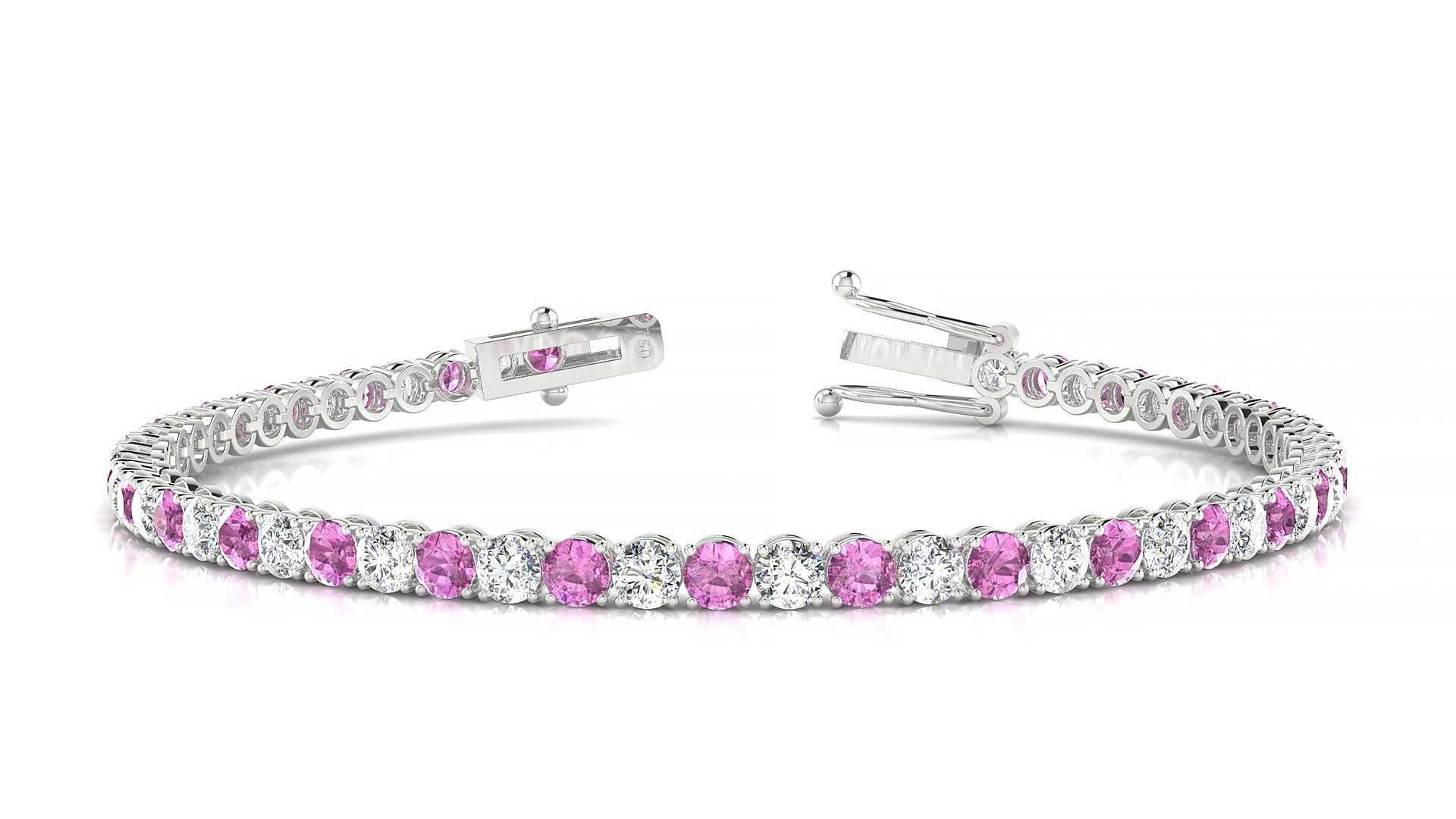 Firenze 1-1 | 18k White Gold 3 mm Round Natural Pink Sapphire & Diamond 15 cm Tennis Bracelet