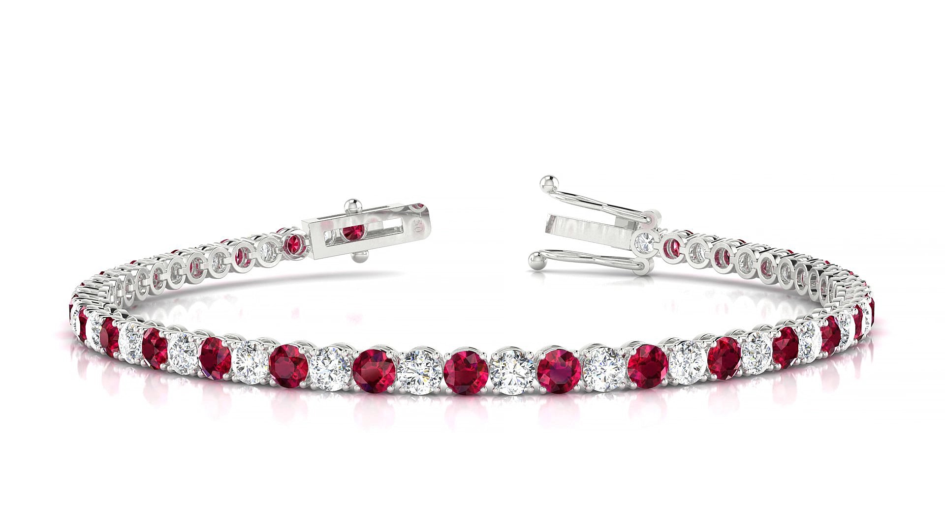 Firenze 1-1 | 18k White Gold 3 mm Round Natural Ruby & Diamond 17 cm Tennis Bracelet